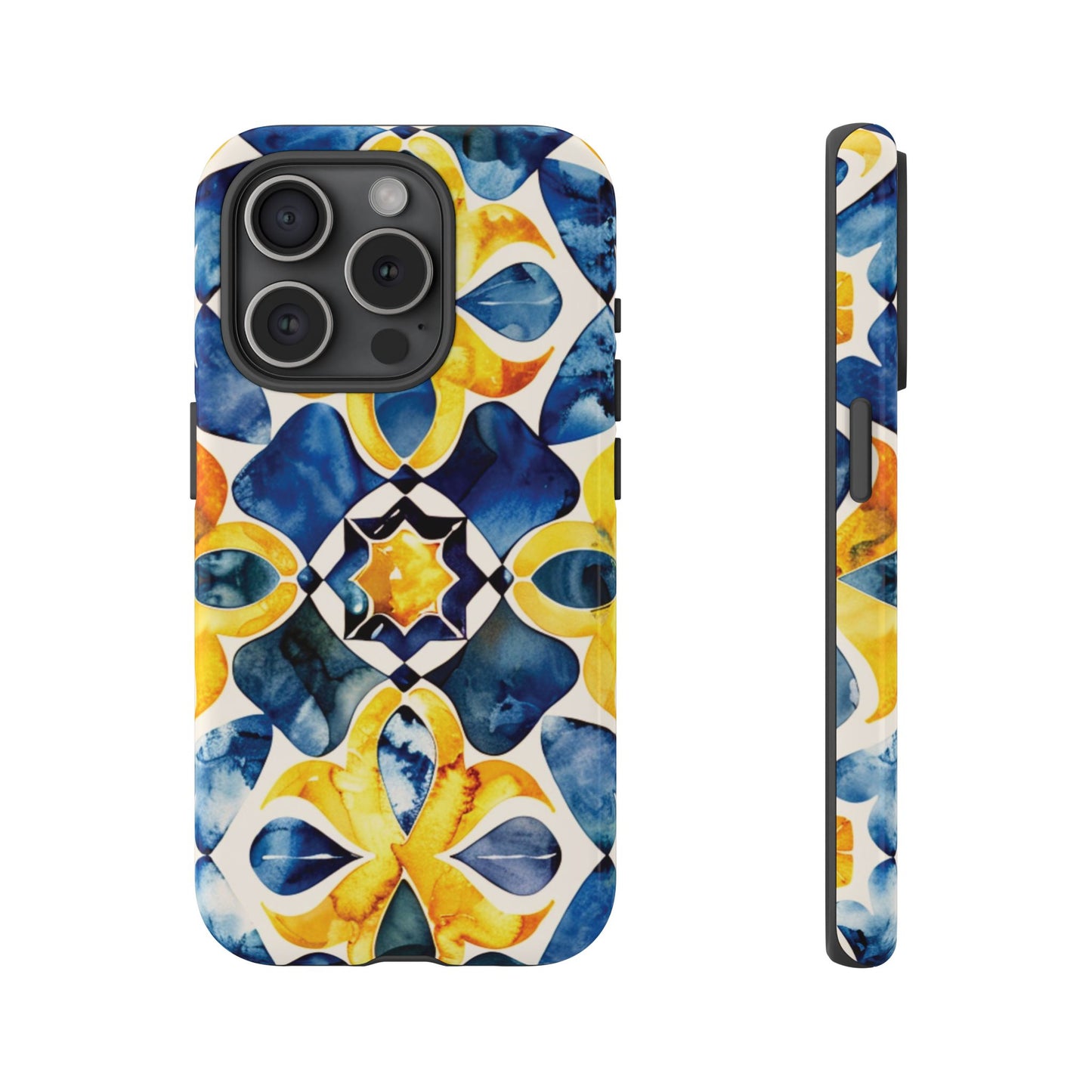 Kaleidoscope Art Phone Case - Bold Blue & Gold Geometric Design | Statement Maker Tough Case