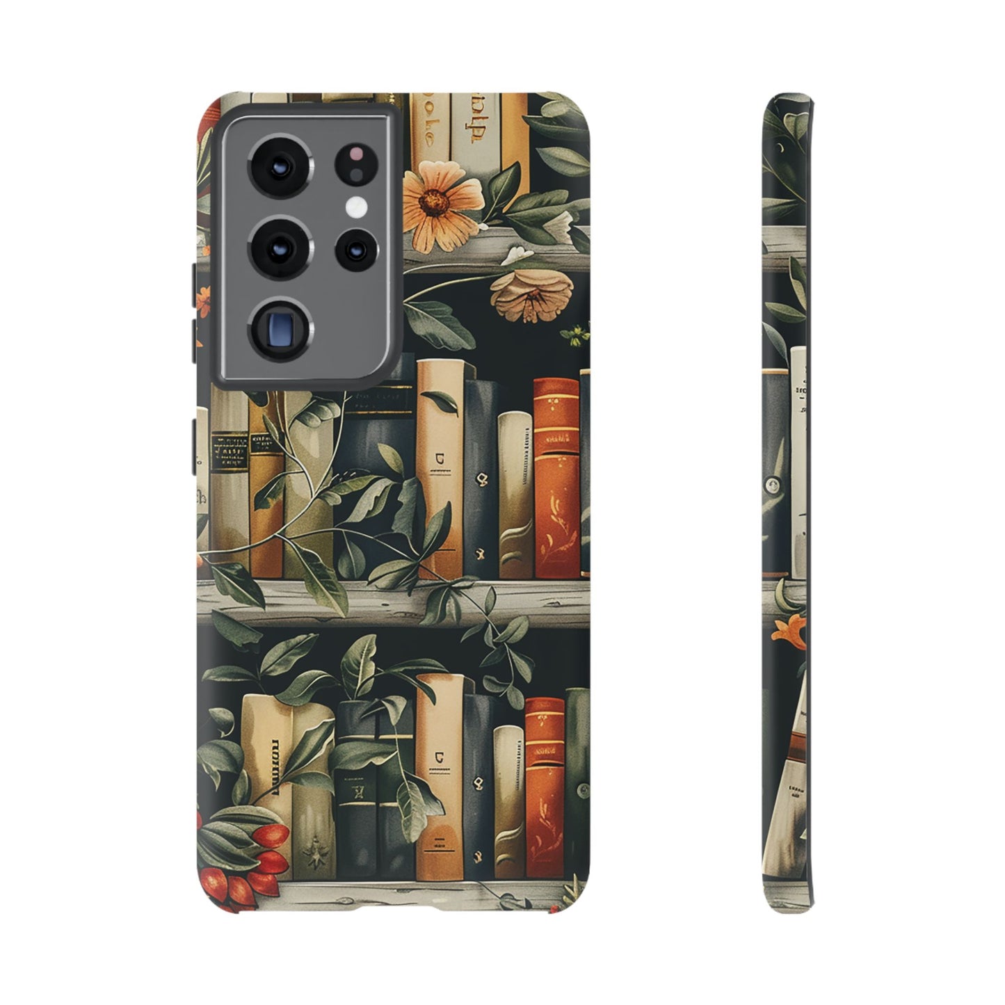 Cozy Bookshelf & Floral Tough Phone Case – Protective & Aesthetic for Book Lovers