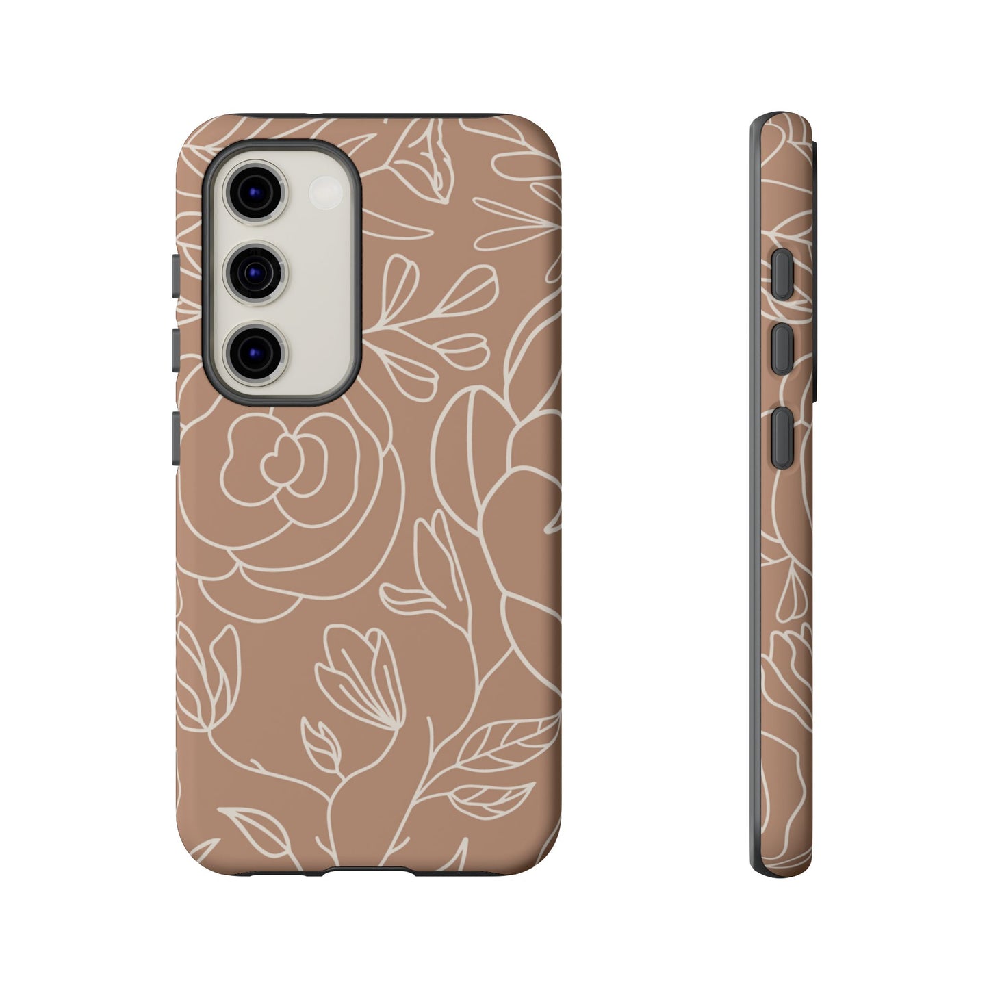 Tan & White Boho Florals - Tough Phone Case