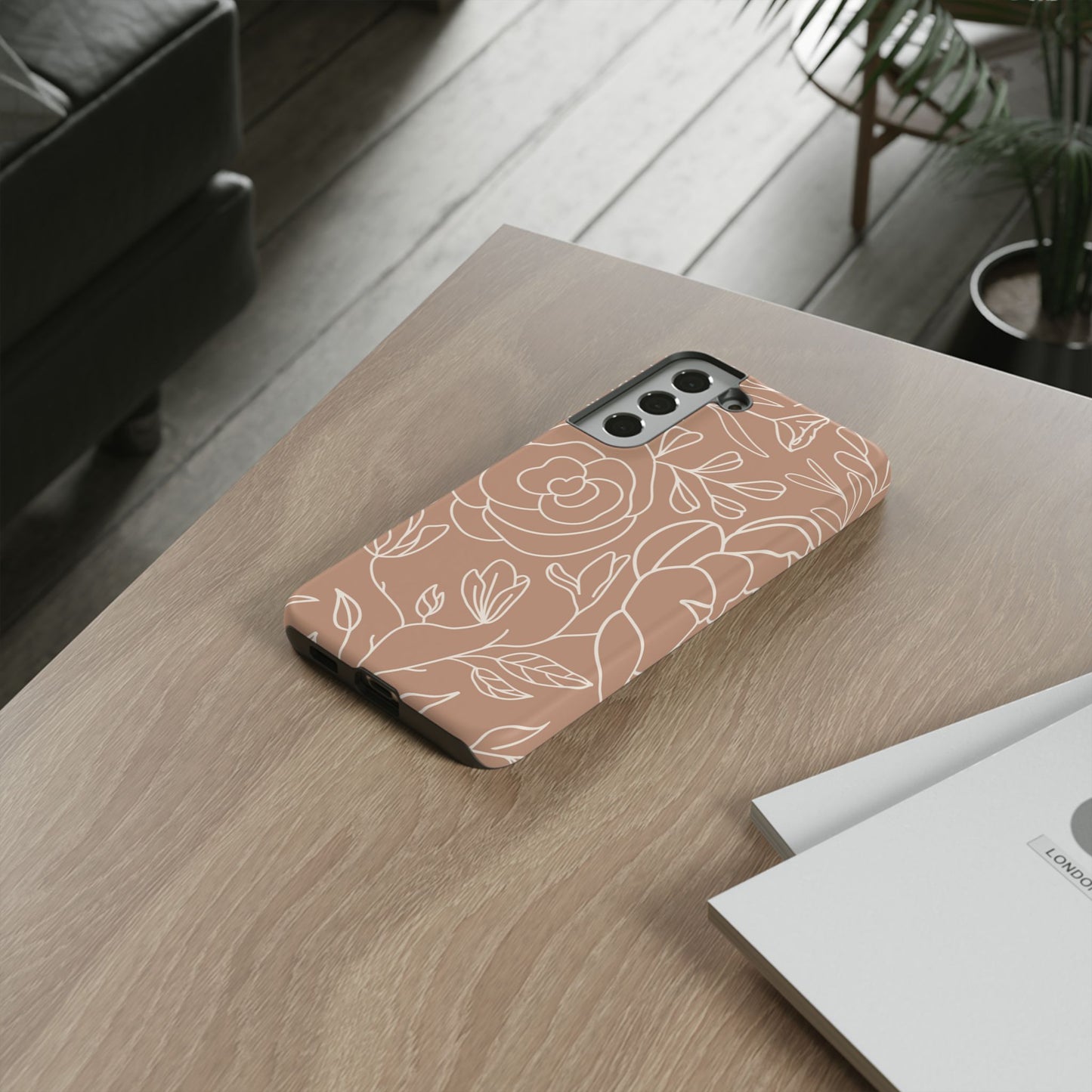 Tan & White Boho Florals - Tough Phone Case