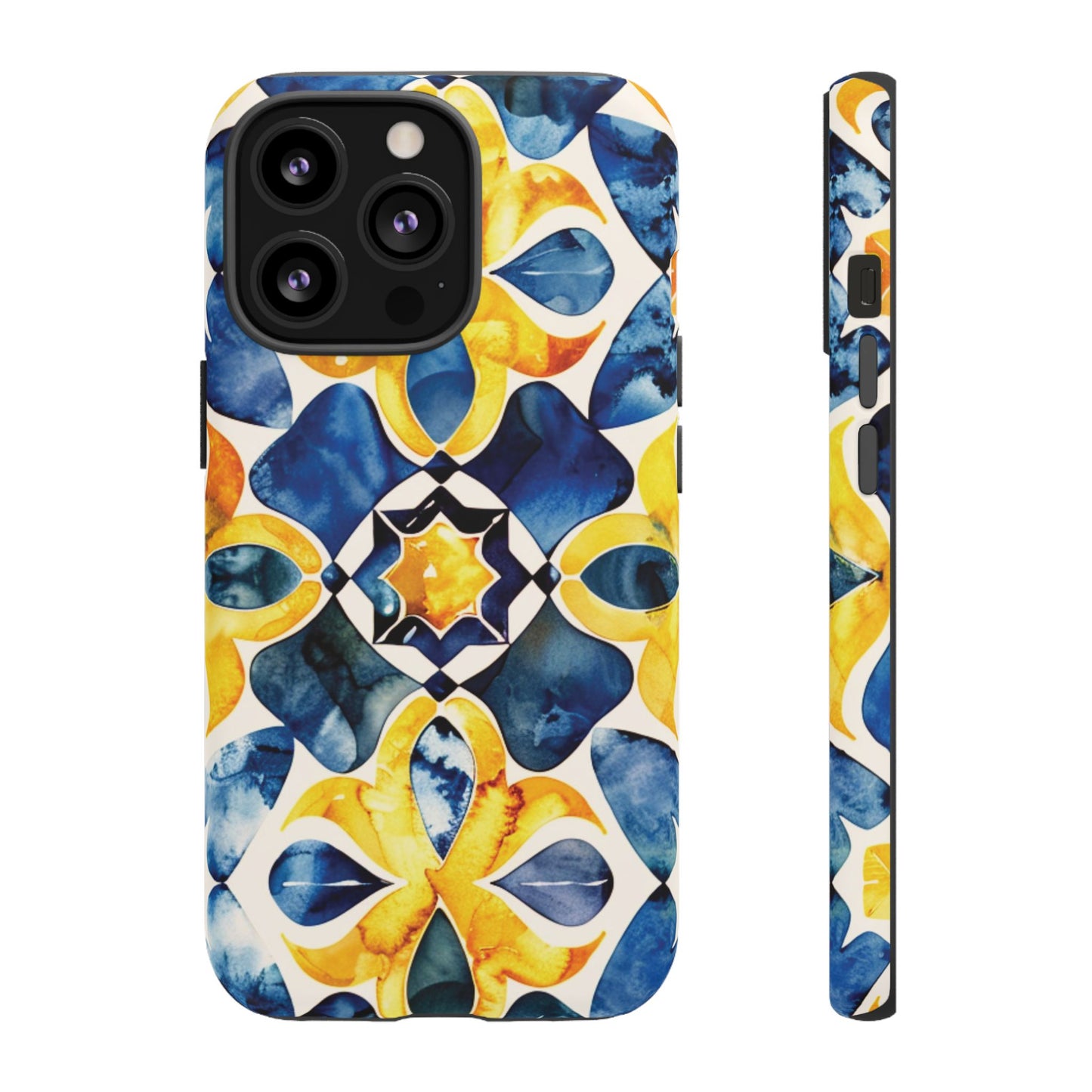 Kaleidoscope Art Phone Case - Bold Blue & Gold Geometric Design | Statement Maker Tough Case