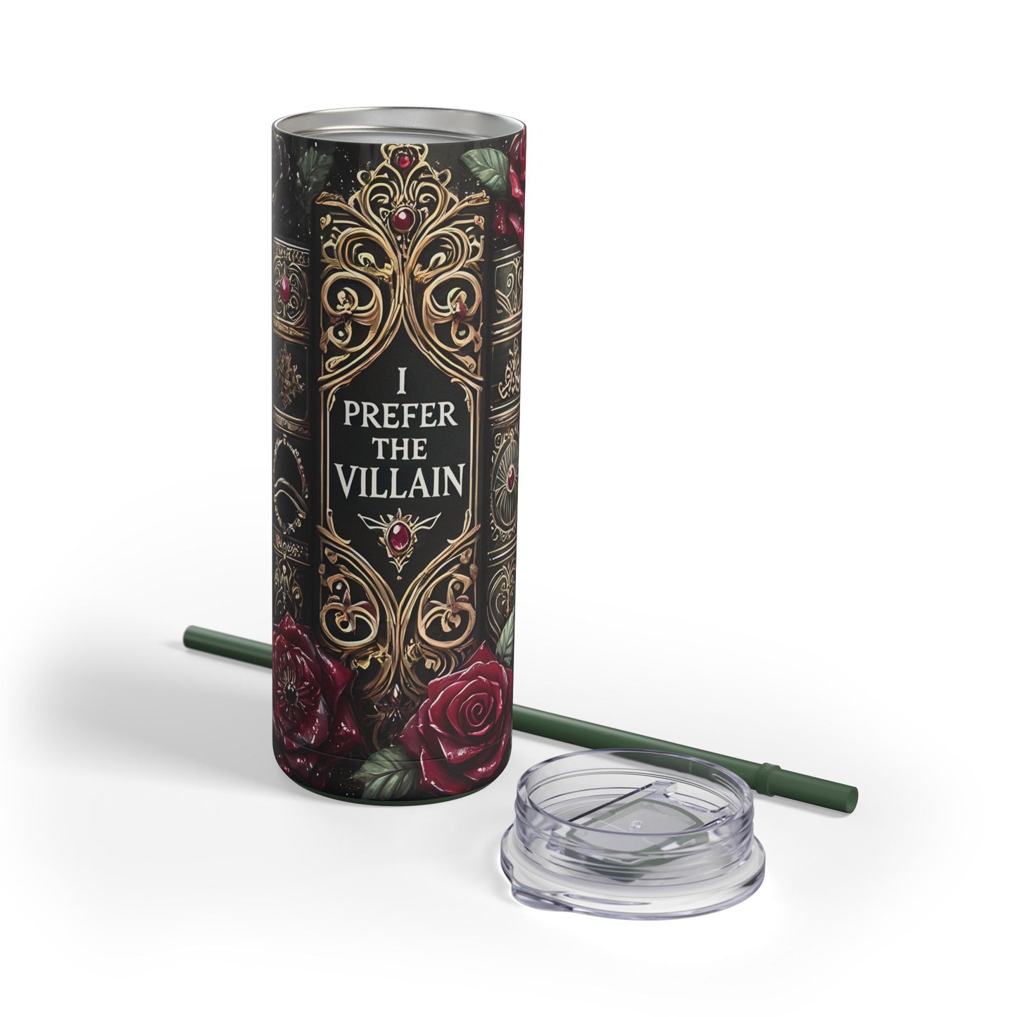Book Lover Gift - I Prefer the Villain Skinny Tumbler | Dark Academia Matte 20oz Insulated Drinkware