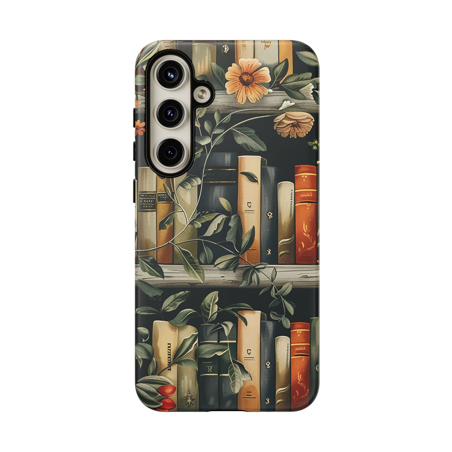 Cozy Bookshelf & Floral Tough Phone Case – Protective & Aesthetic for Book Lovers