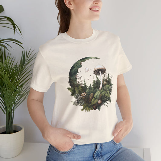 Mystical Moon Forest T-Shirt - Crescent Moon & Mushrooms Design | Witchy Nature Tee