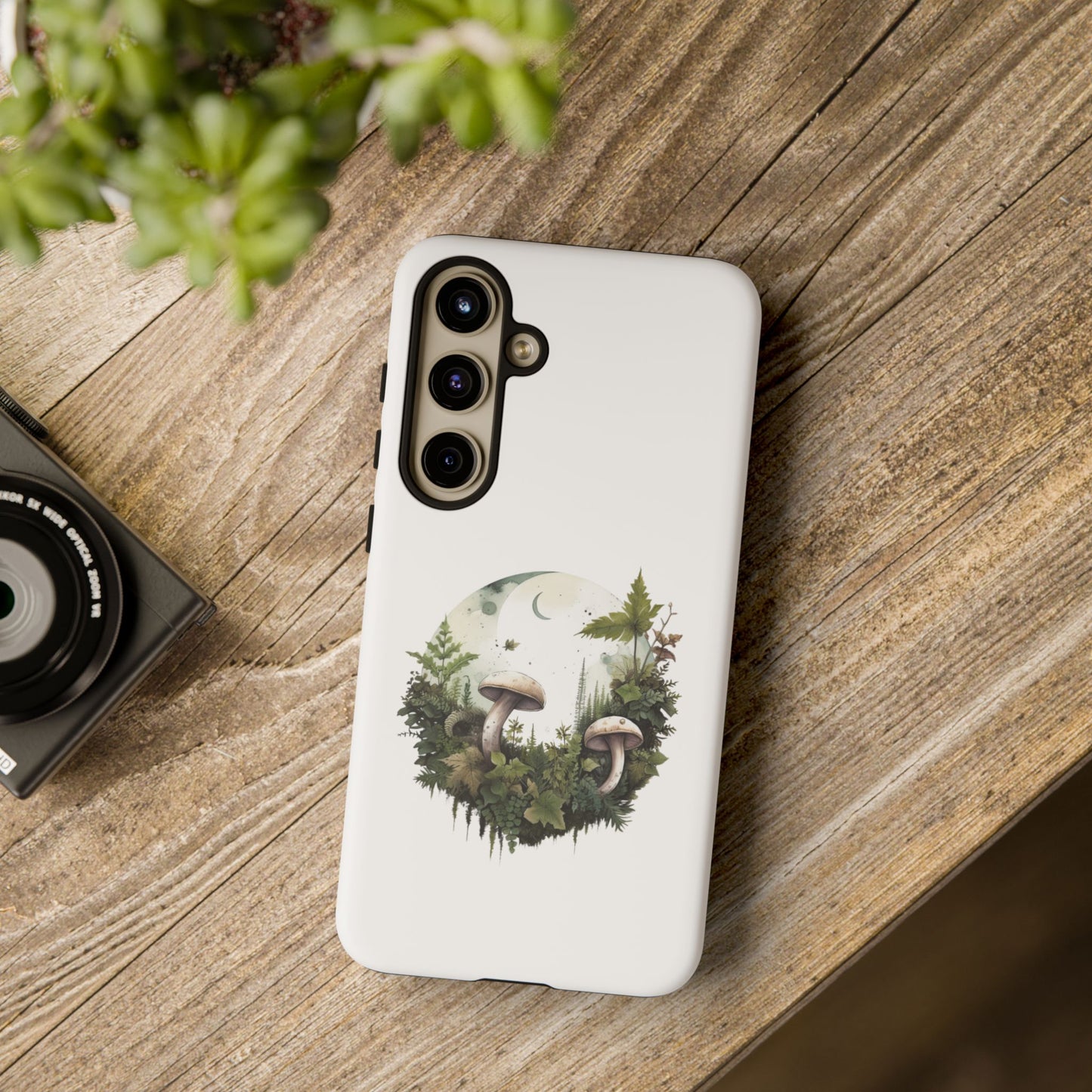 Moonlit Mushroom Tough Phone Case – Minimalist Forest Magic