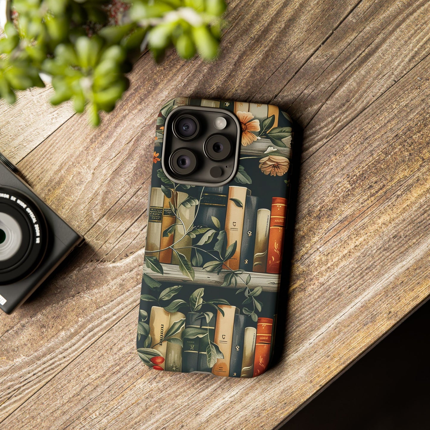 Cozy Bookshelf & Floral Tough Phone Case – Protective & Aesthetic for Book Lovers
