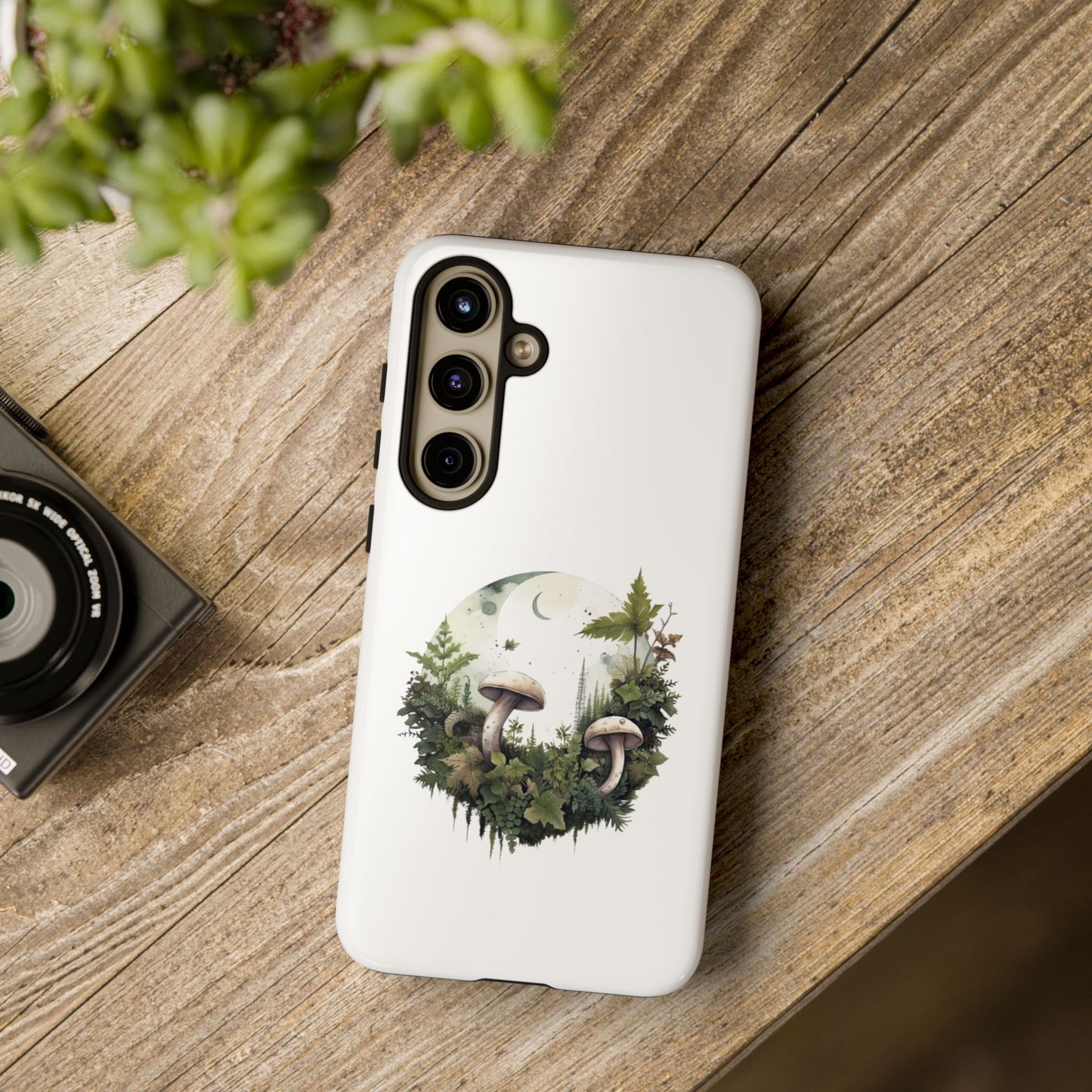Moonlit Mushroom Tough Phone Case – Minimalist Forest Magic
