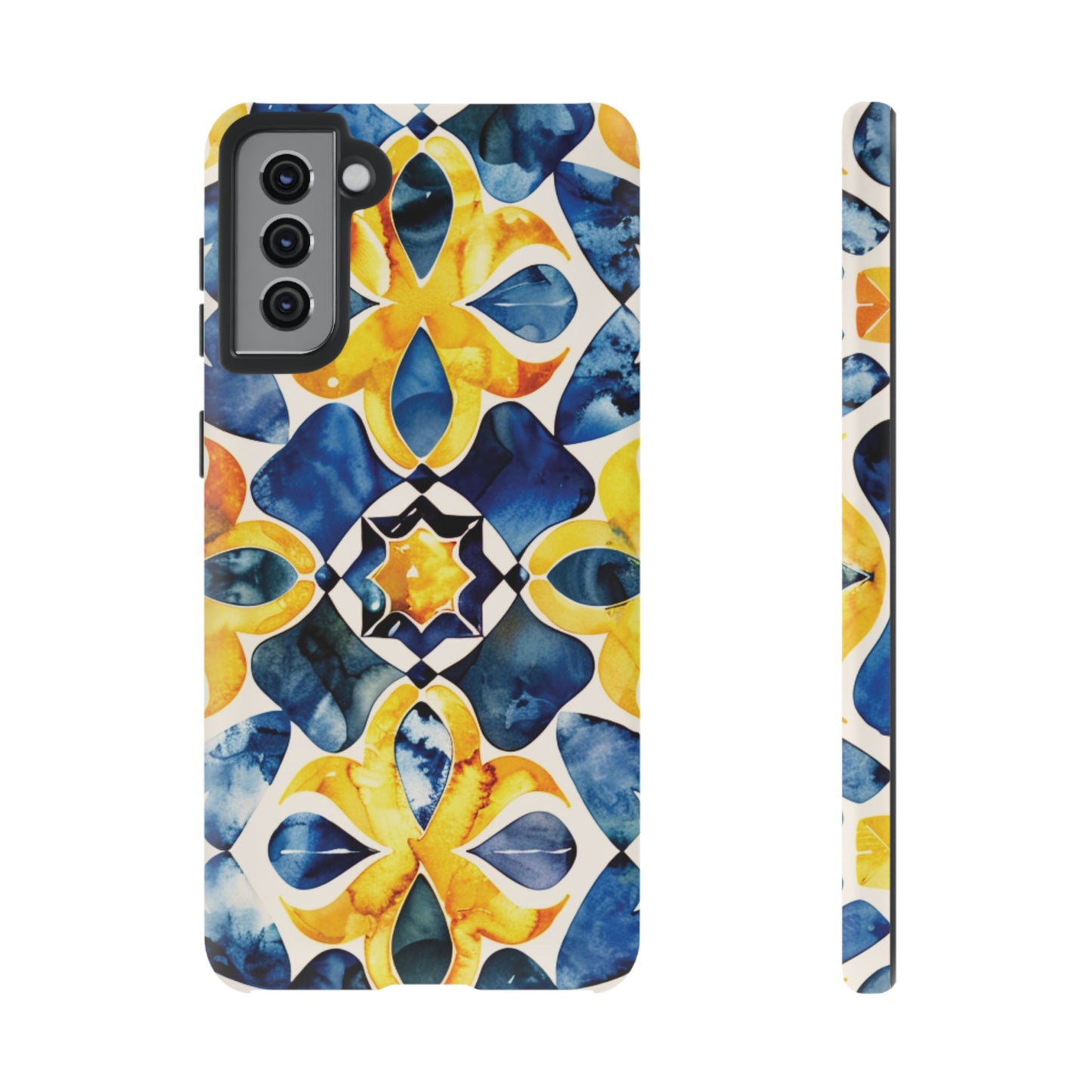 Kaleidoscope Art Phone Case - Bold Blue & Gold Geometric Design | Statement Maker Tough Case