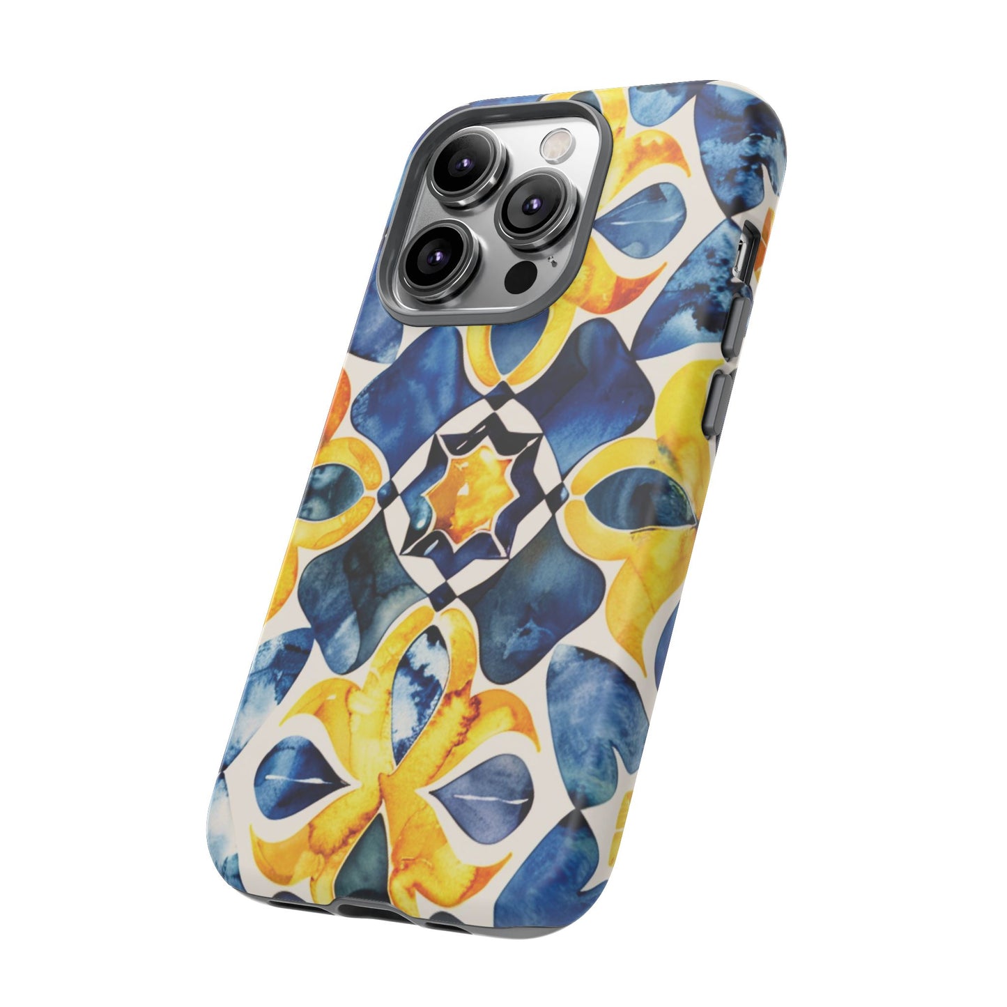 Kaleidoscope Art Phone Case - Bold Blue & Gold Geometric Design | Statement Maker Tough Case
