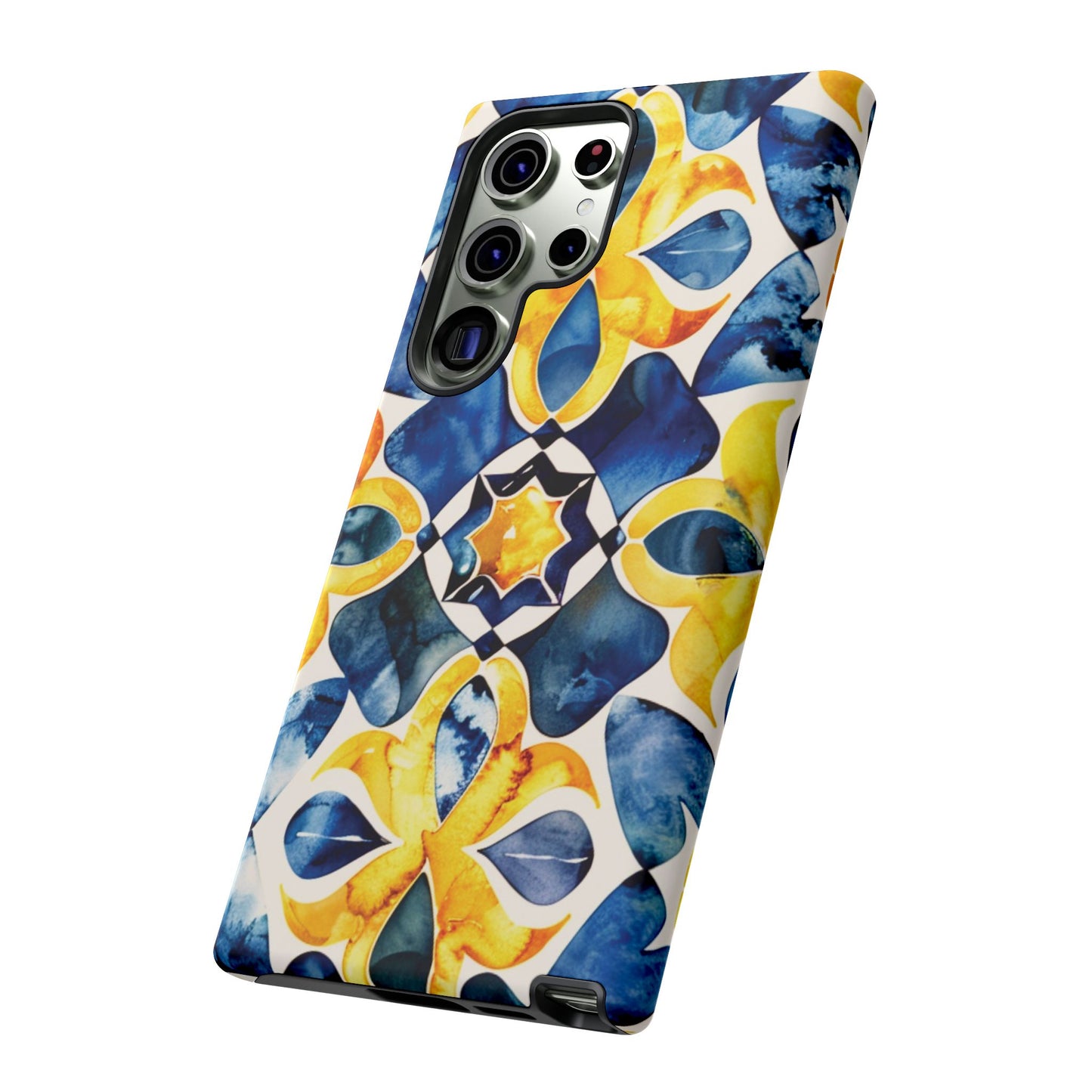 Kaleidoscope Art Phone Case - Bold Blue & Gold Geometric Design | Statement Maker Tough Case