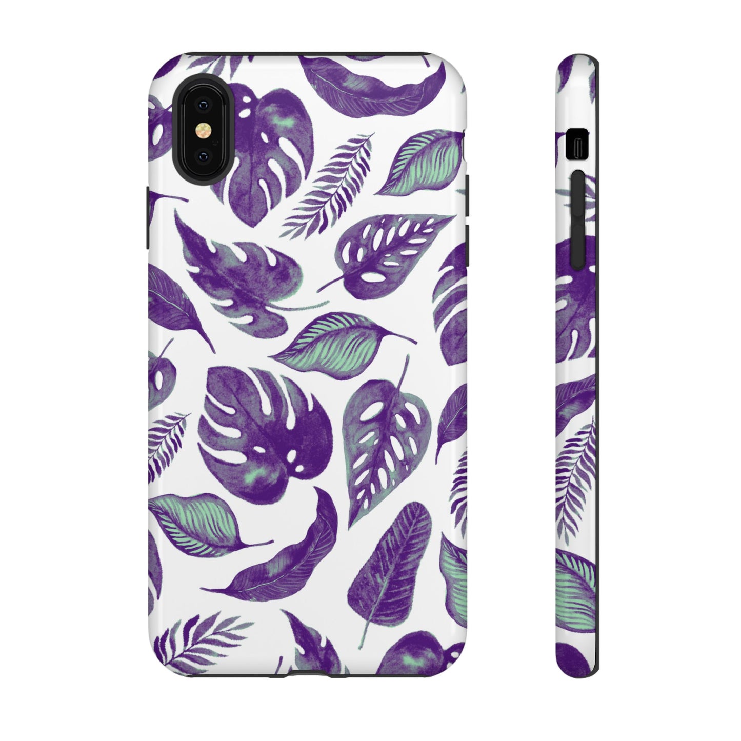 Purple & Mint Tropical Leaves on White - Tough Case