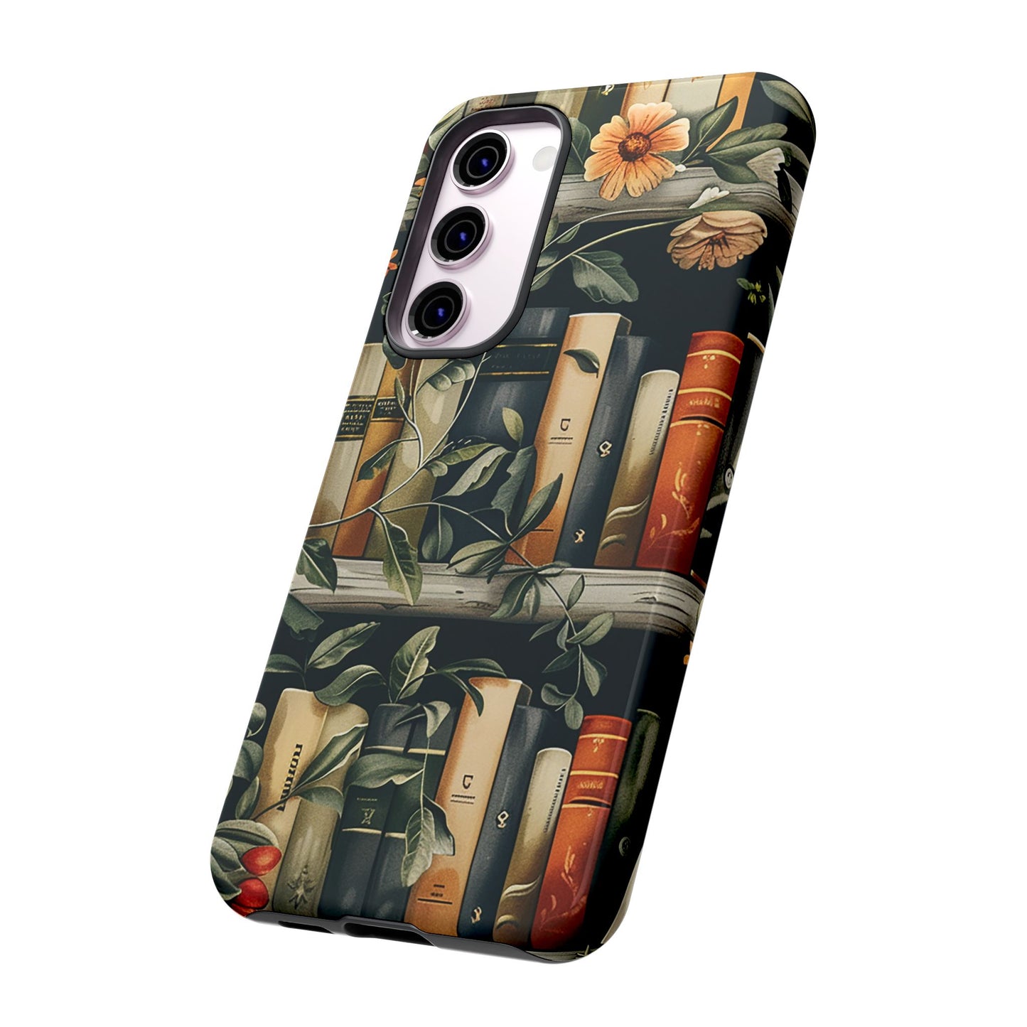 Cozy Bookshelf & Floral Tough Phone Case – Protective & Aesthetic for Book Lovers