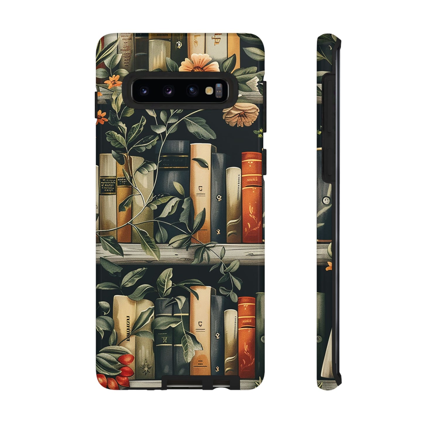 Cozy Bookshelf & Floral Tough Phone Case – Protective & Aesthetic for Book Lovers