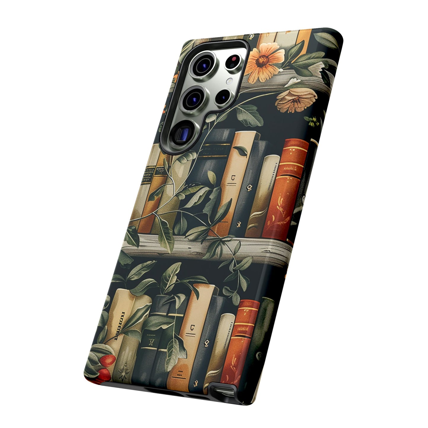 Cozy Bookshelf & Floral Tough Phone Case – Protective & Aesthetic for Book Lovers