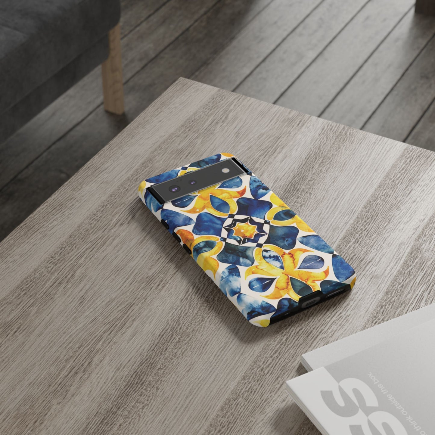 Kaleidoscope Art Phone Case - Bold Blue & Gold Geometric Design | Statement Maker Tough Case