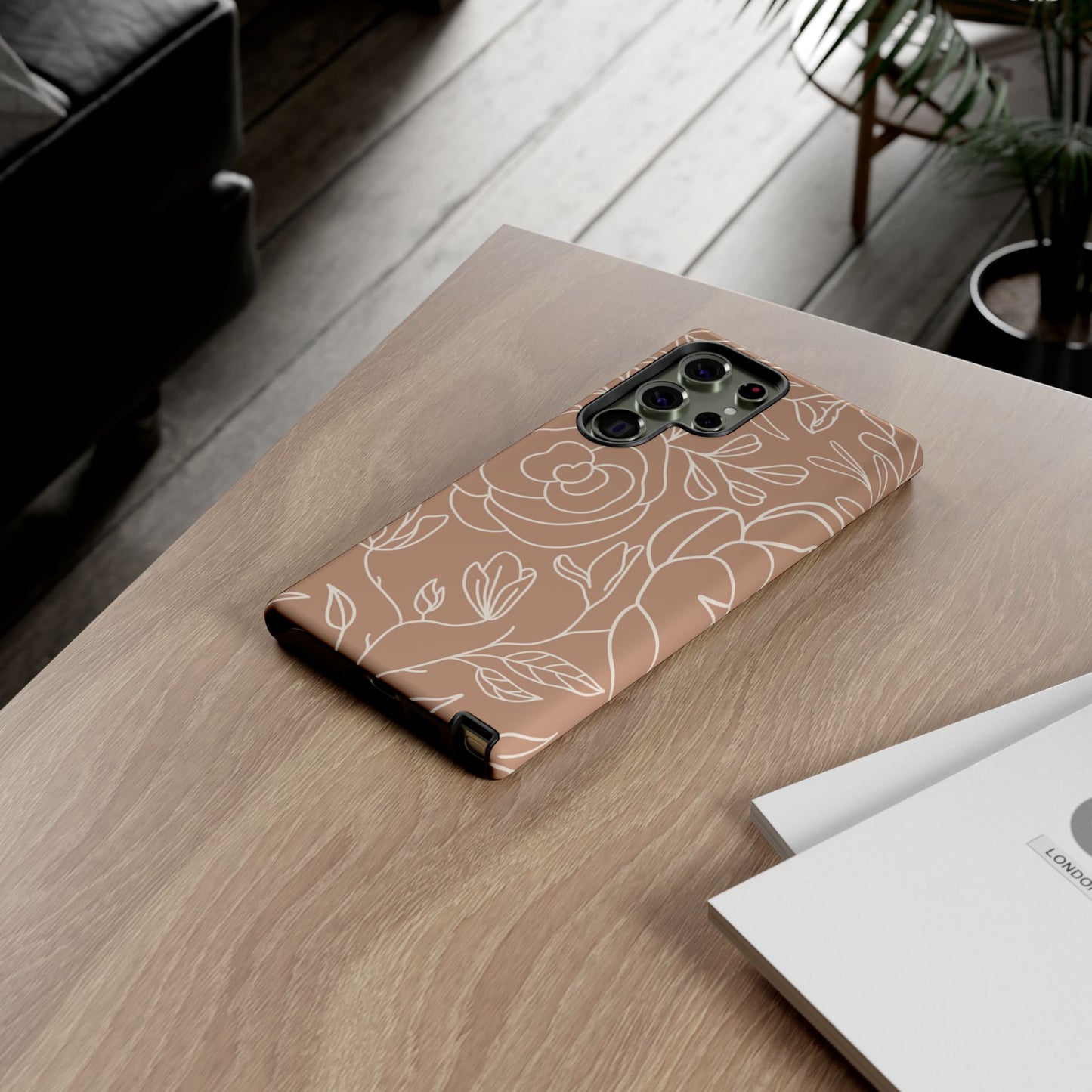 Tan & White Boho Florals - Tough Phone Case