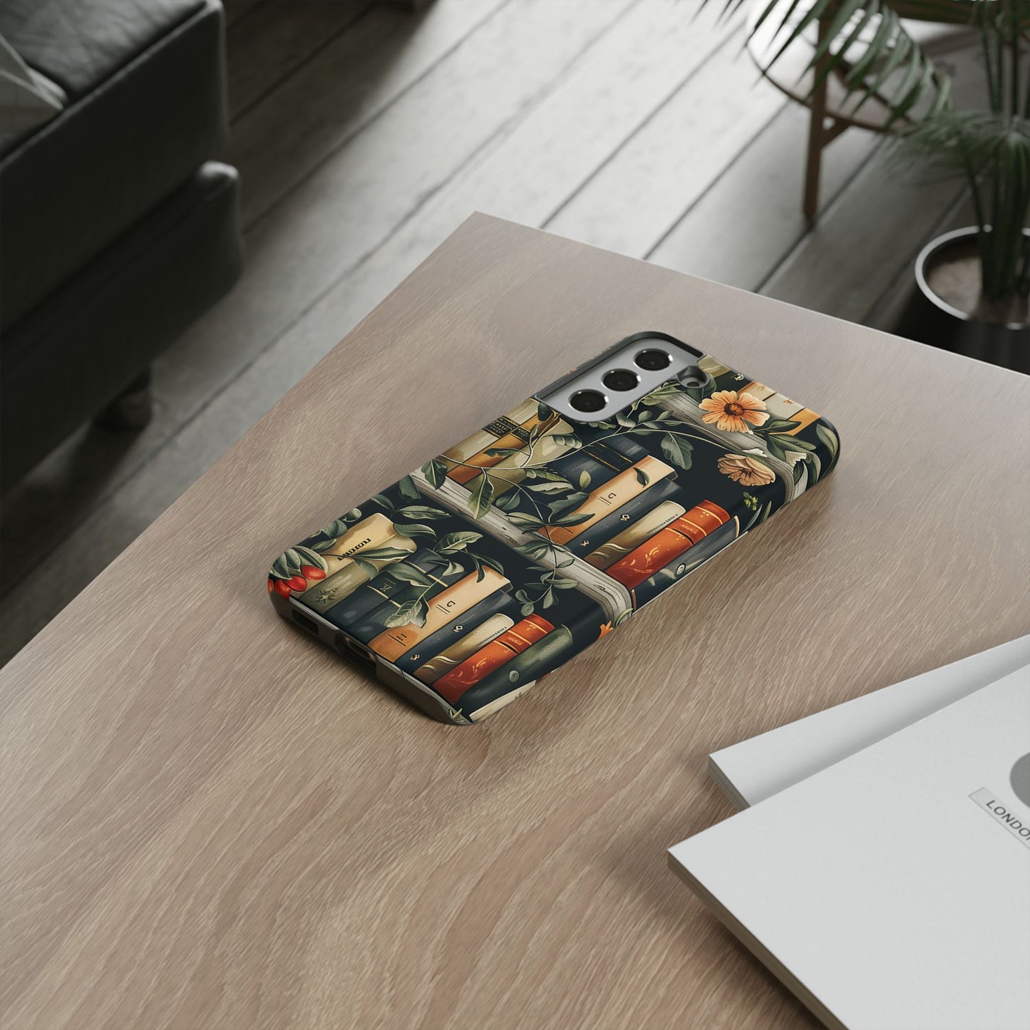 Cozy Bookshelf & Floral Tough Phone Case – Protective & Aesthetic for Book Lovers