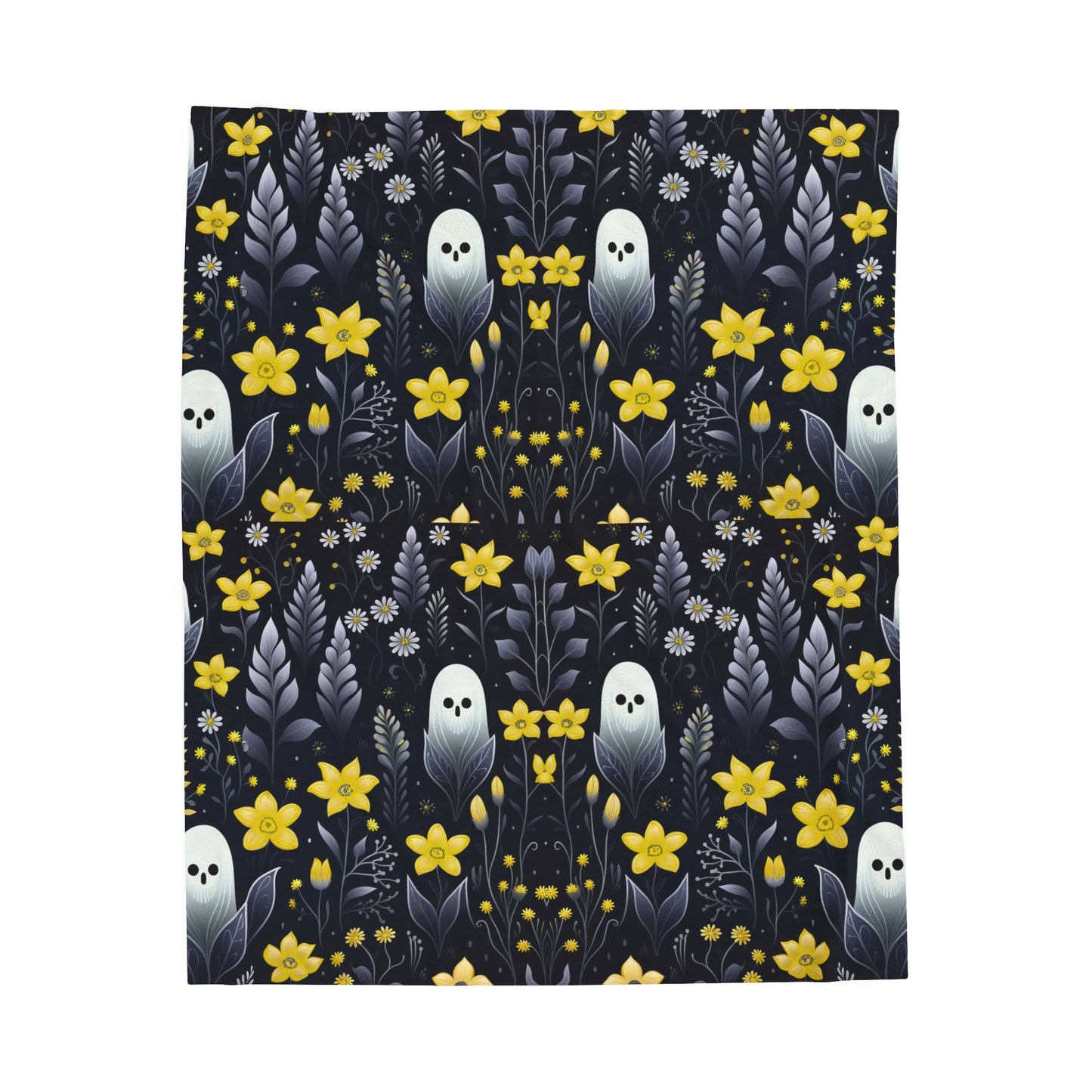 Yellow Floral Ghosts Velveteen Plush Blanket