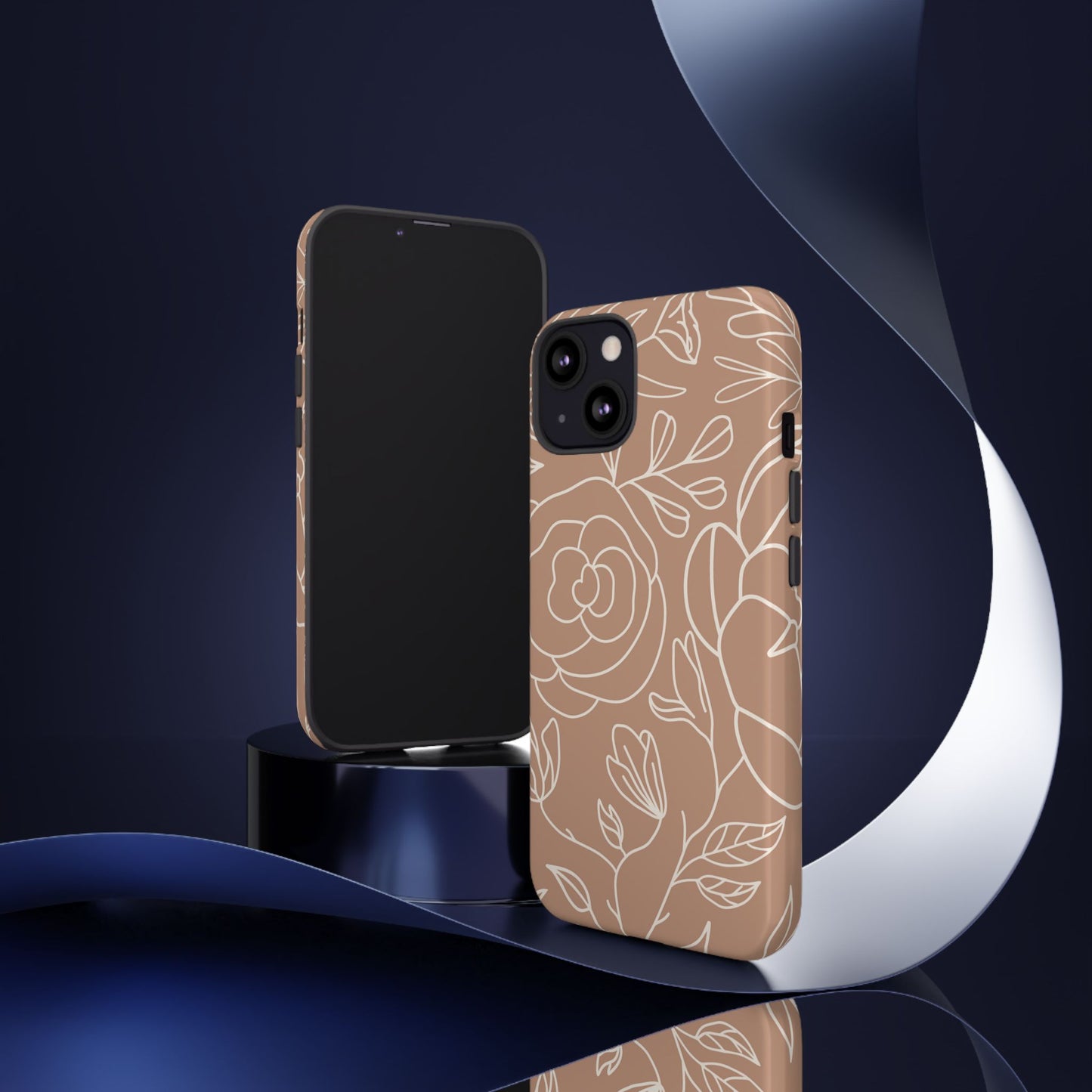 Tan & White Boho Florals - Tough Phone Case