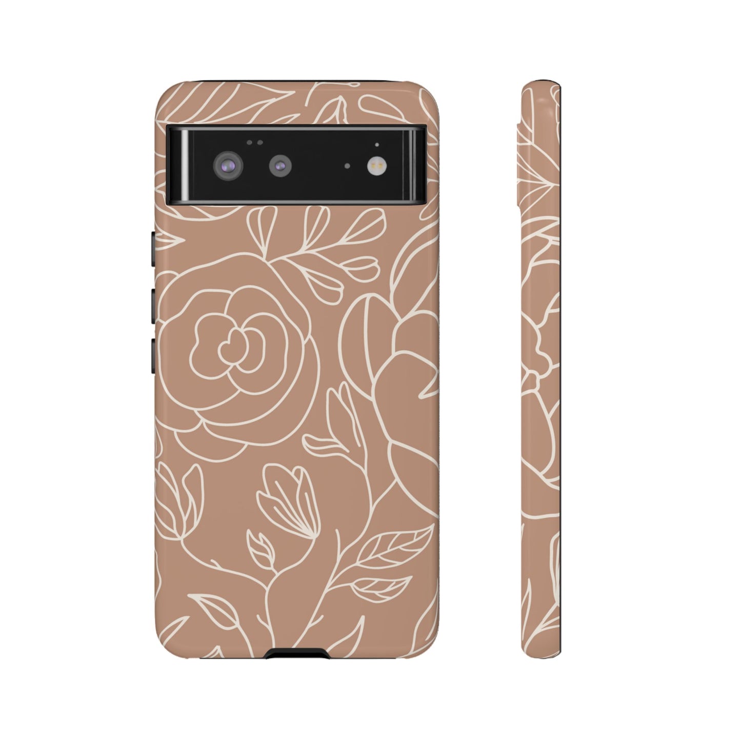 Tan & White Boho Florals - Tough Phone Case