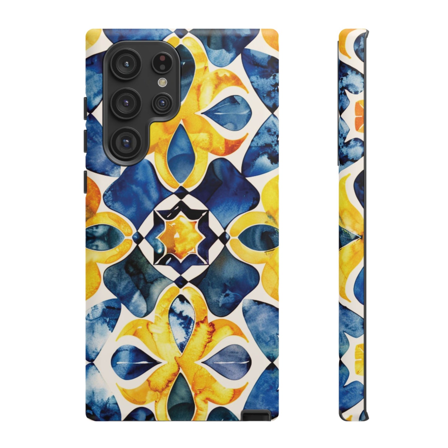 Kaleidoscope Art Phone Case - Bold Blue & Gold Geometric Design | Statement Maker Tough Case
