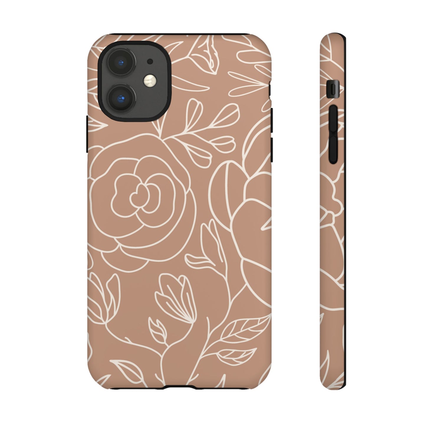 Tan & White Boho Florals - Tough Phone Case