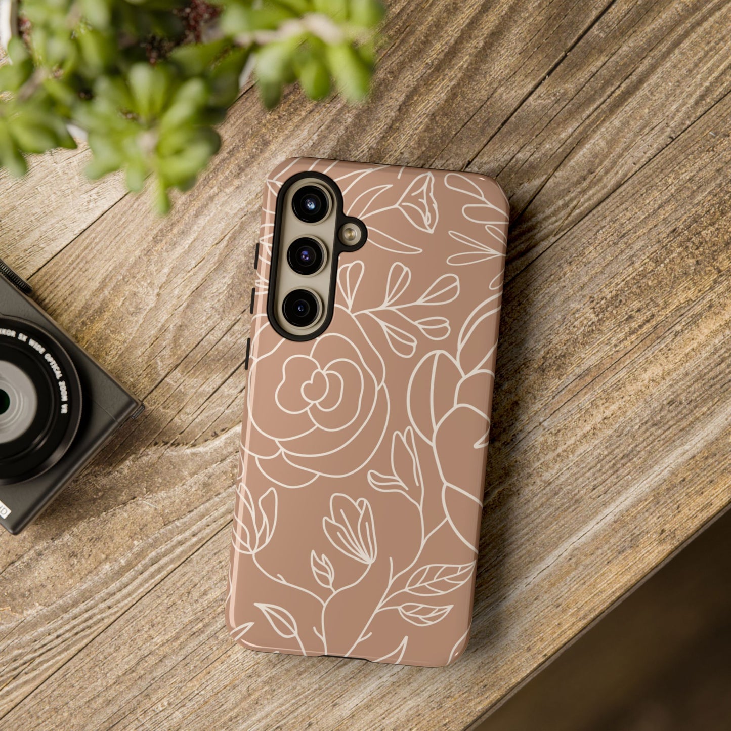 Tan & White Boho Florals - Tough Phone Case