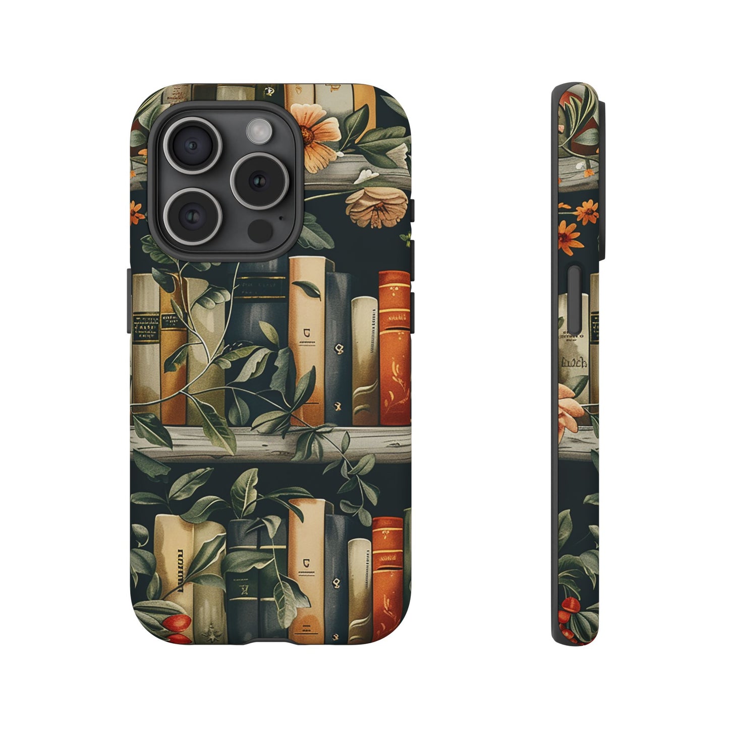 Cozy Bookshelf & Floral Tough Phone Case – Protective & Aesthetic for Book Lovers