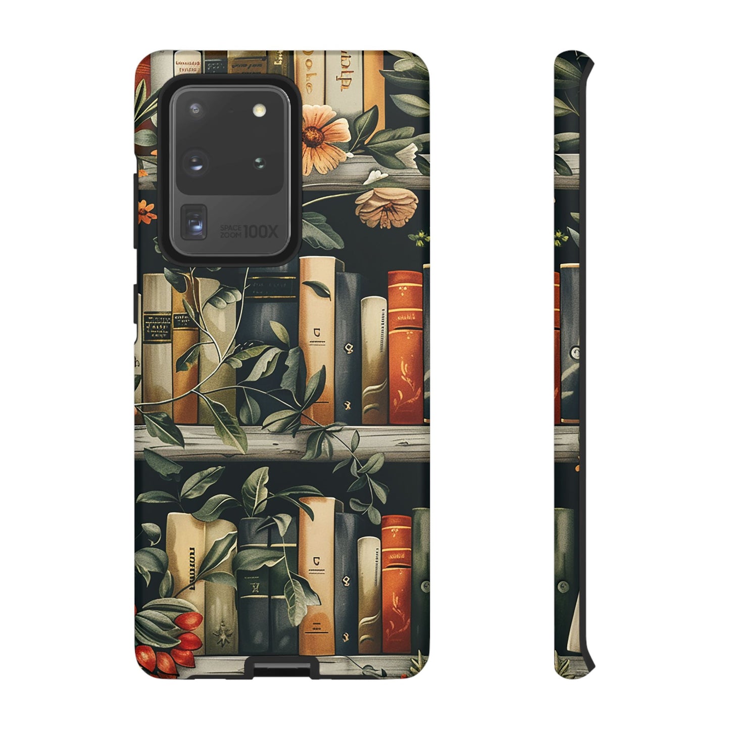 Cozy Bookshelf & Floral Tough Phone Case – Protective & Aesthetic for Book Lovers