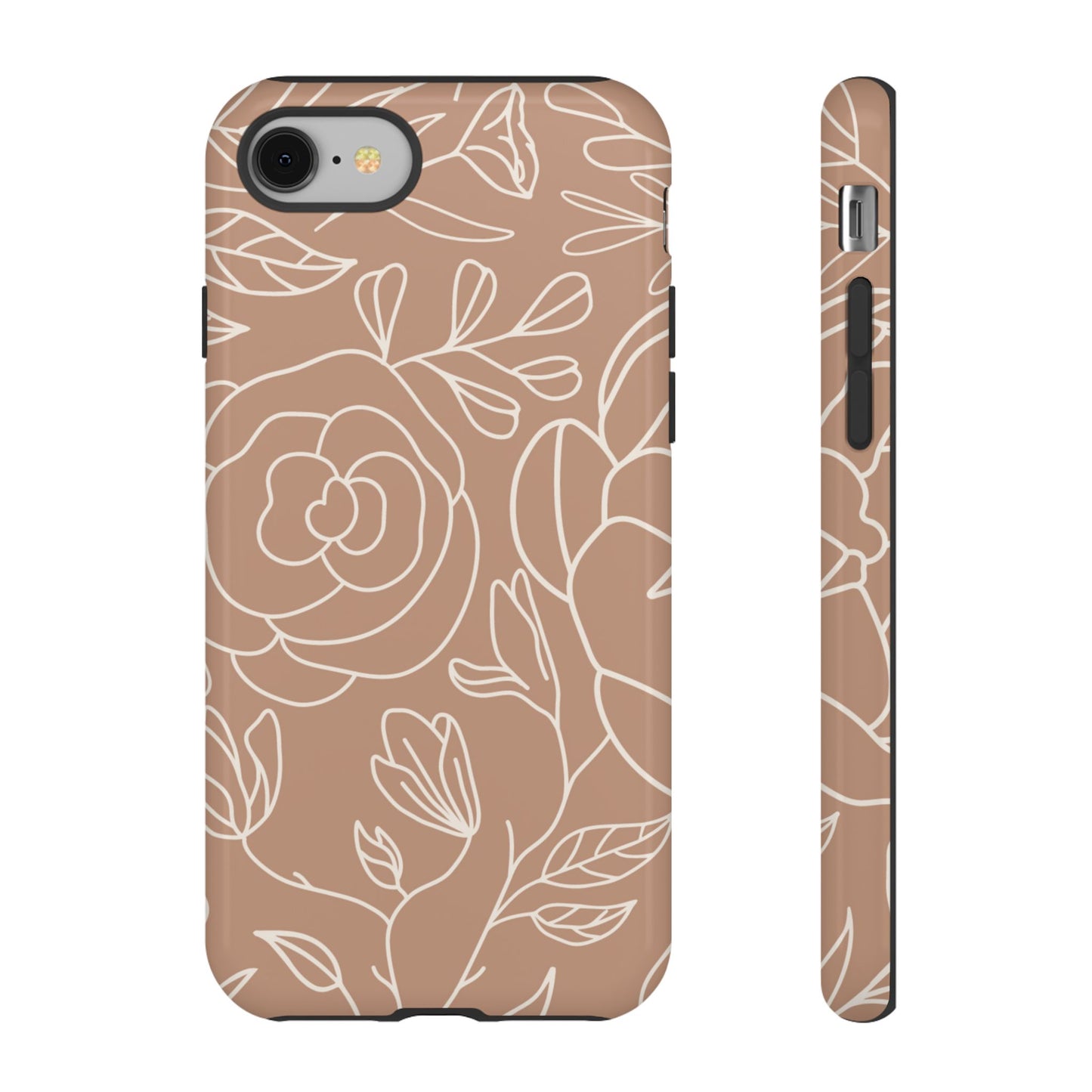 Tan & White Boho Florals - Tough Phone Case
