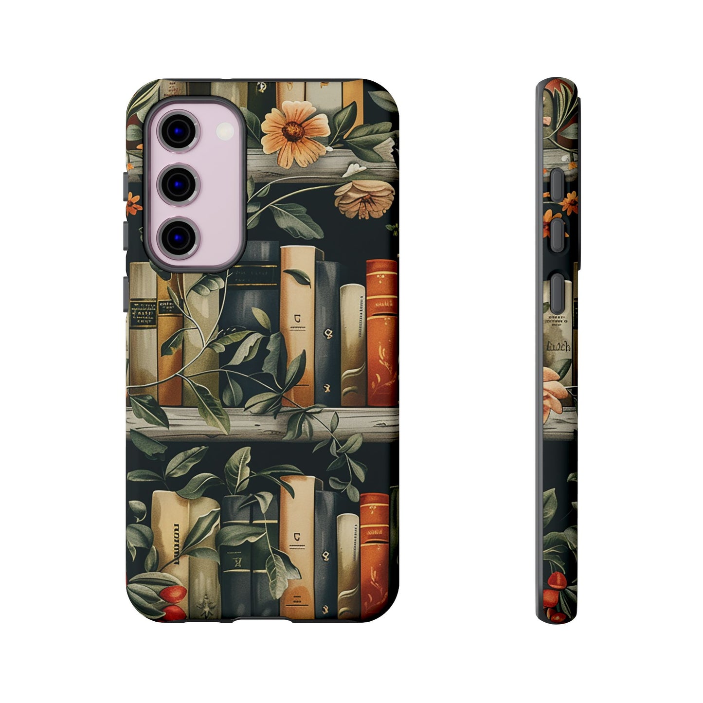 Cozy Bookshelf & Floral Tough Phone Case – Protective & Aesthetic for Book Lovers