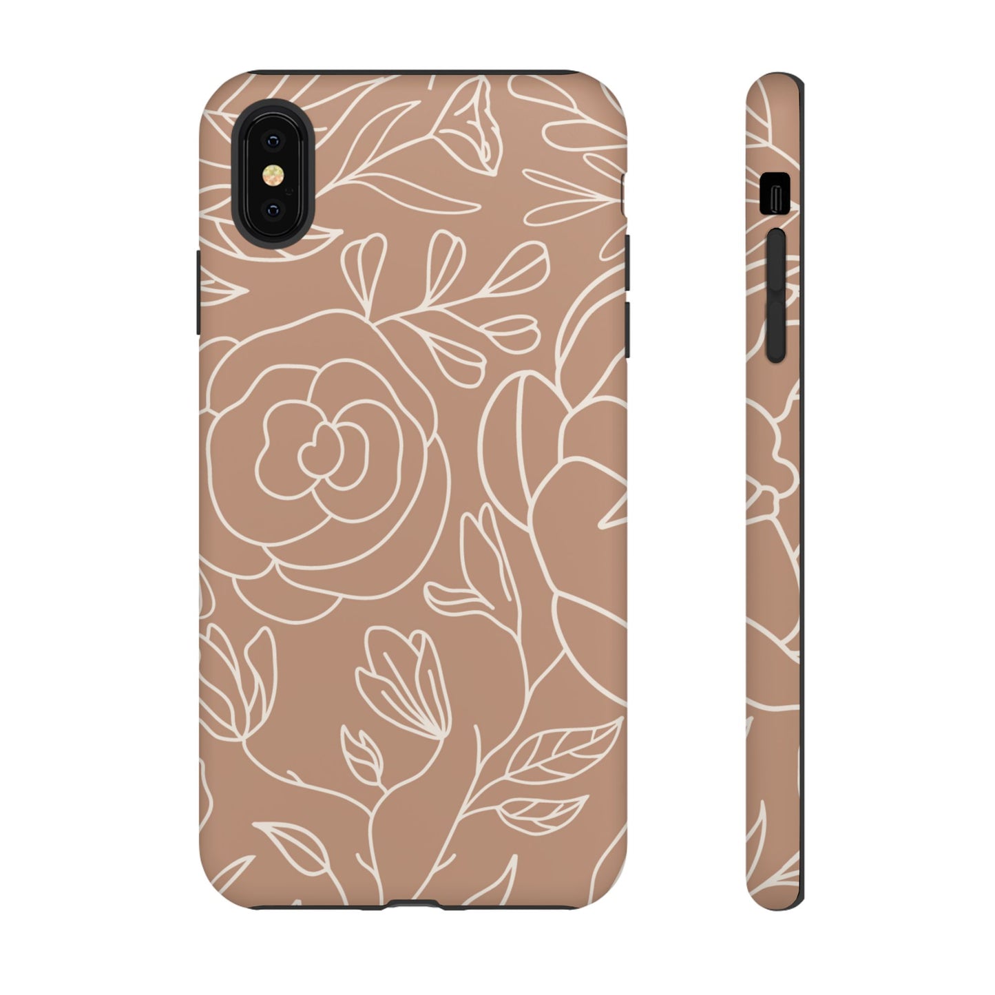 Tan & White Boho Florals - Tough Phone Case