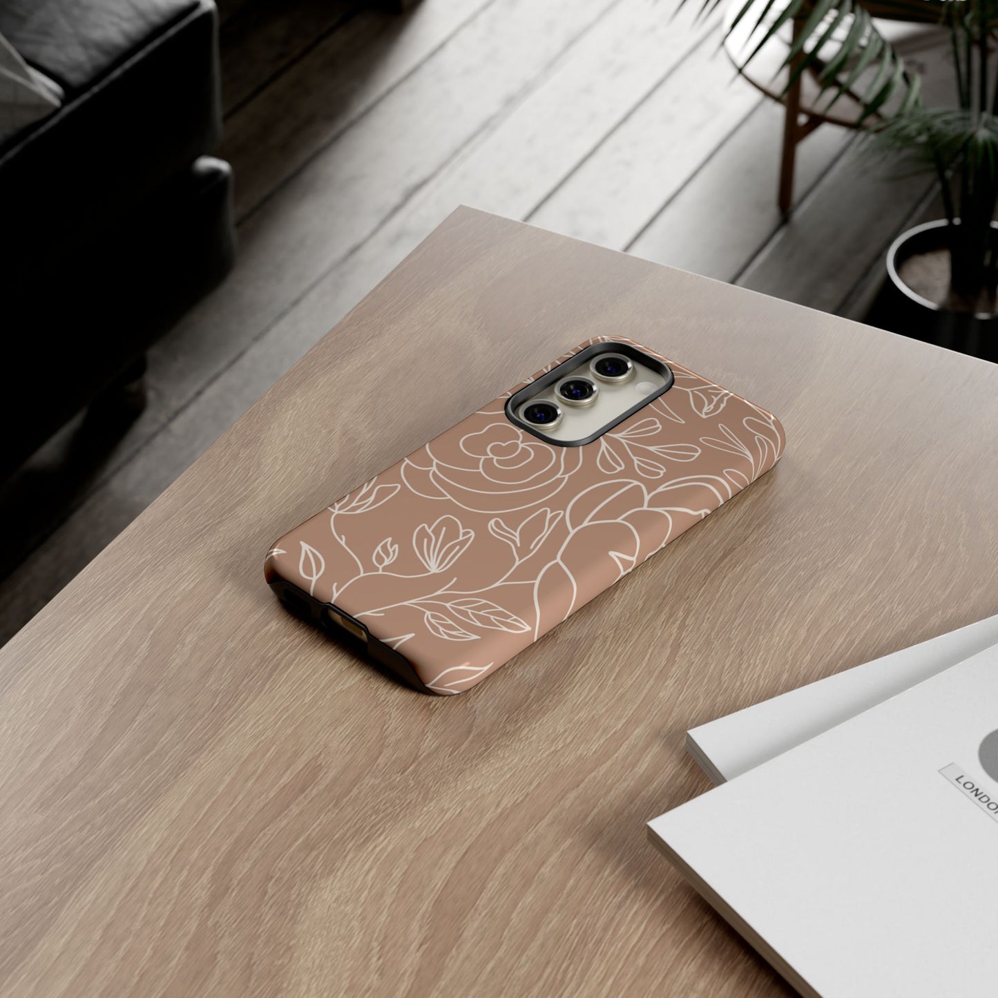 Tan & White Boho Florals - Tough Phone Case