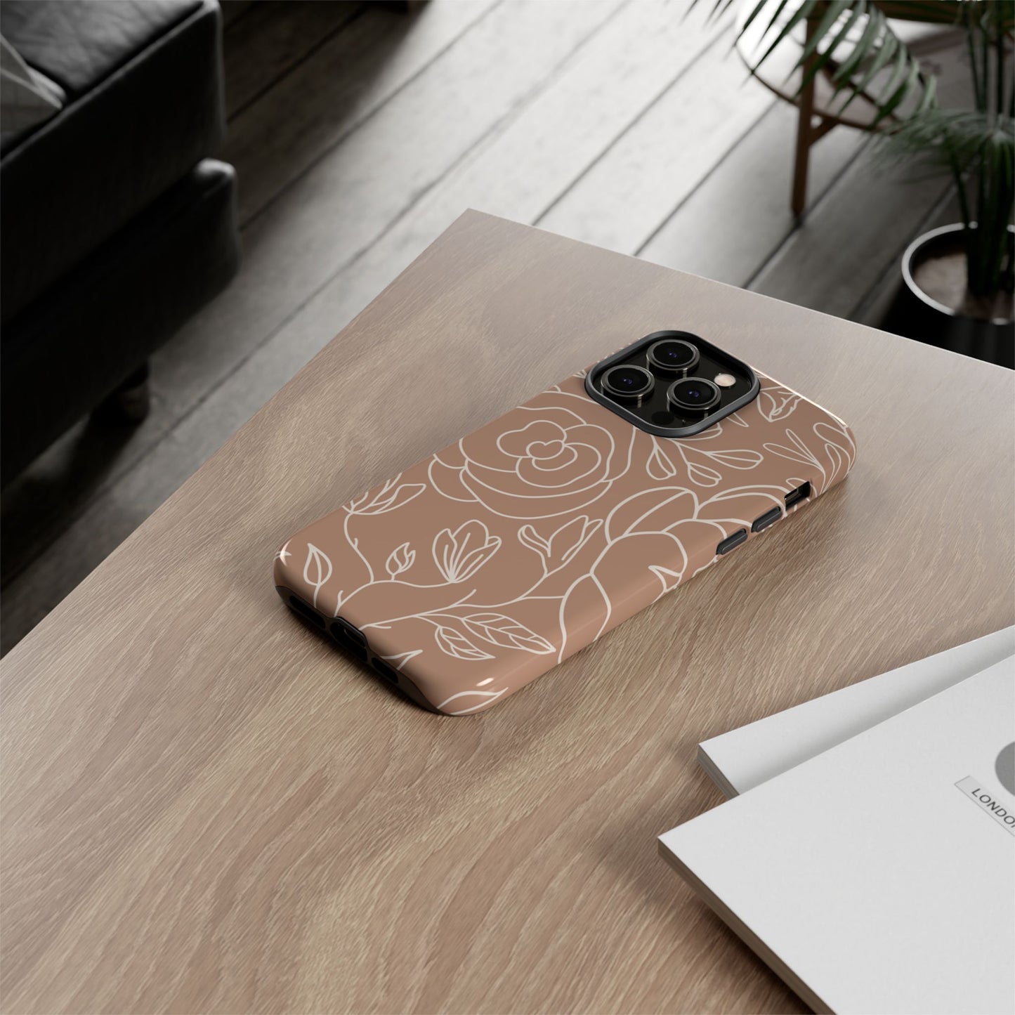 Tan & White Boho Florals - Tough Phone Case