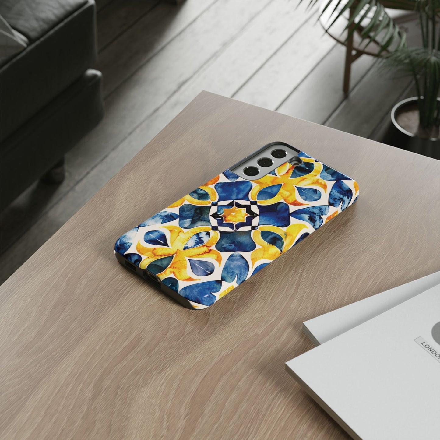 Kaleidoscope Art Phone Case - Bold Blue & Gold Geometric Design | Statement Maker Tough Case