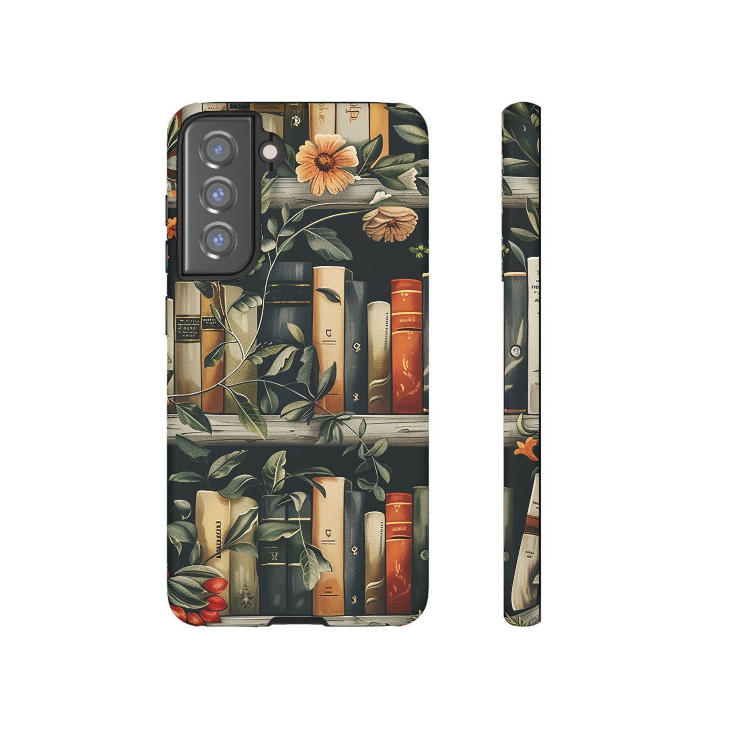 Cozy Bookshelf & Floral Tough Phone Case – Protective & Aesthetic for Book Lovers