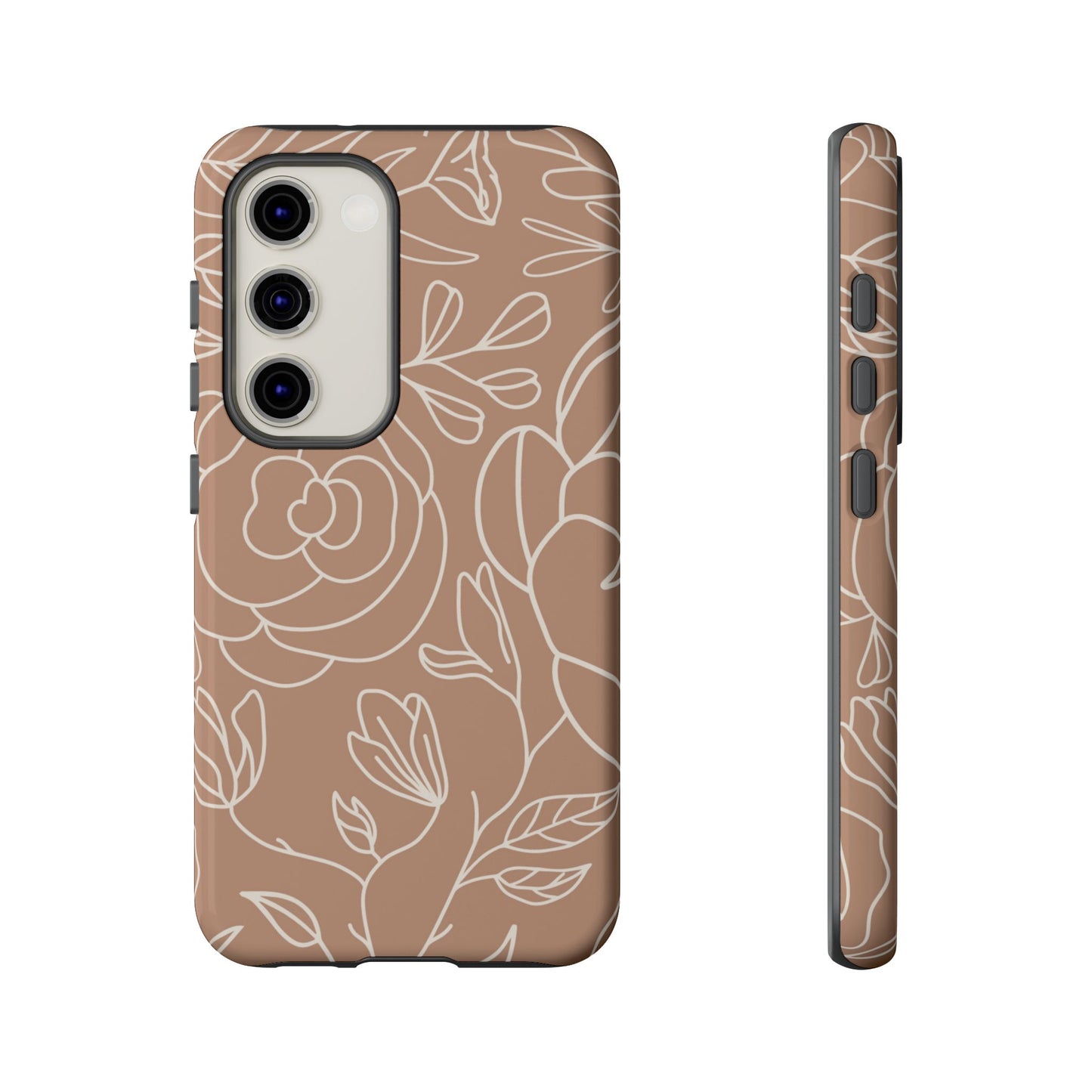 Tan & White Boho Florals - Tough Phone Case