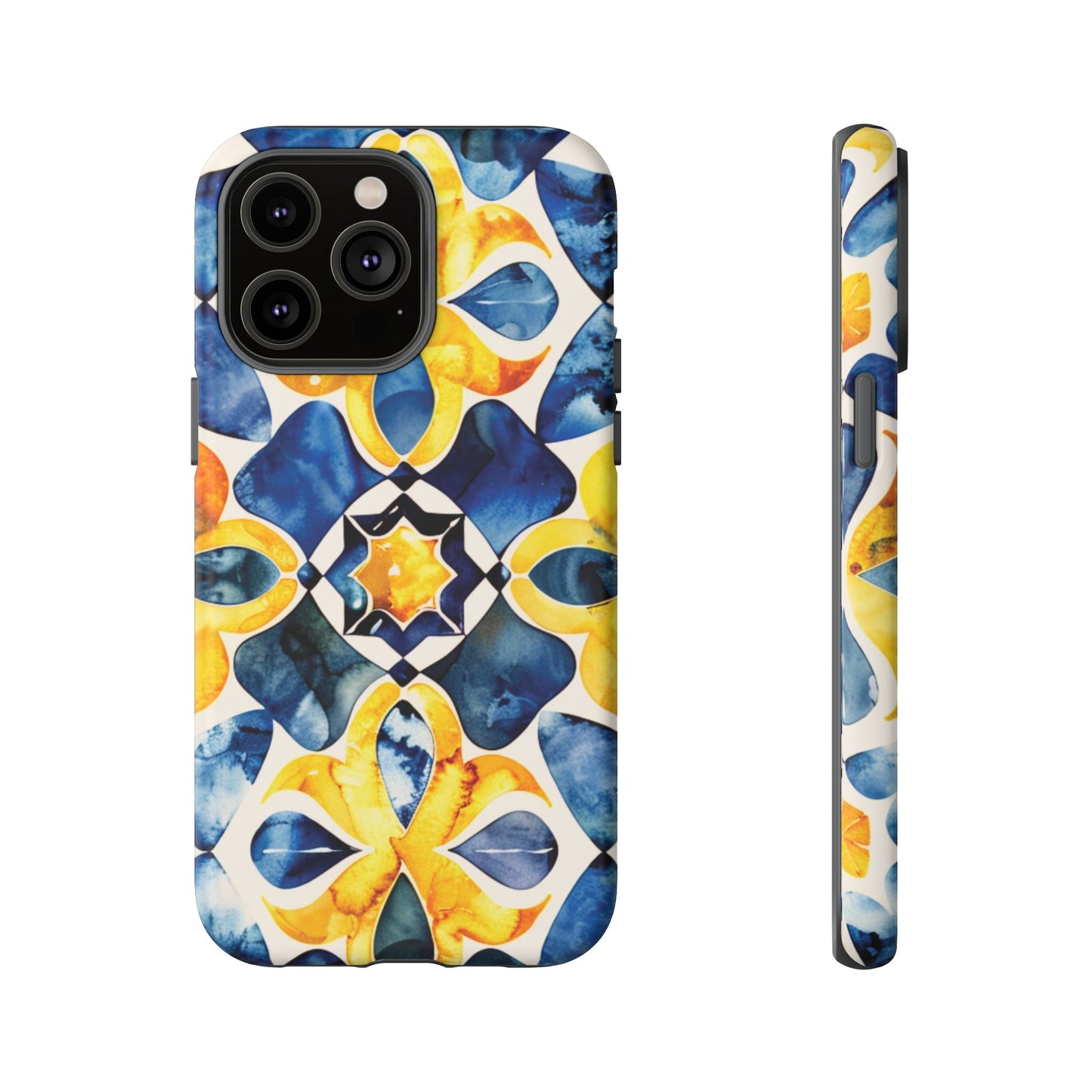 Kaleidoscope Art Phone Case - Bold Blue & Gold Geometric Design | Statement Maker Tough Case