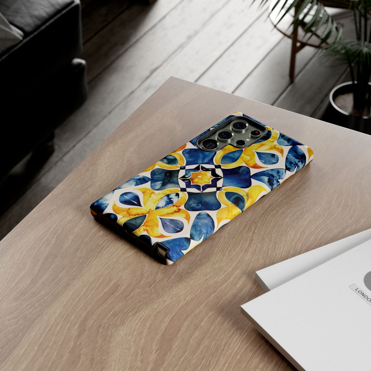 Kaleidoscope Art Phone Case - Bold Blue & Gold Geometric Design | Statement Maker Tough Case