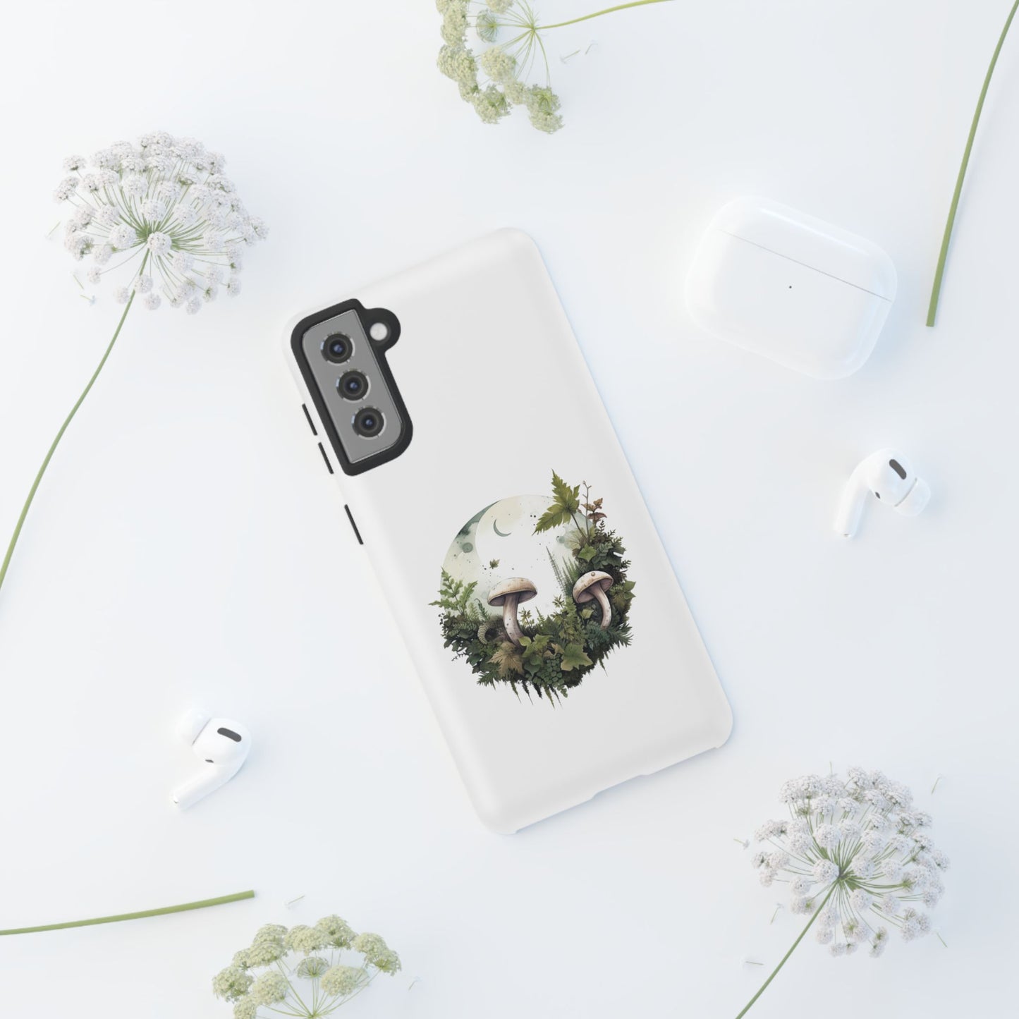 Moonlit Mushroom Tough Phone Case – Minimalist Forest Magic