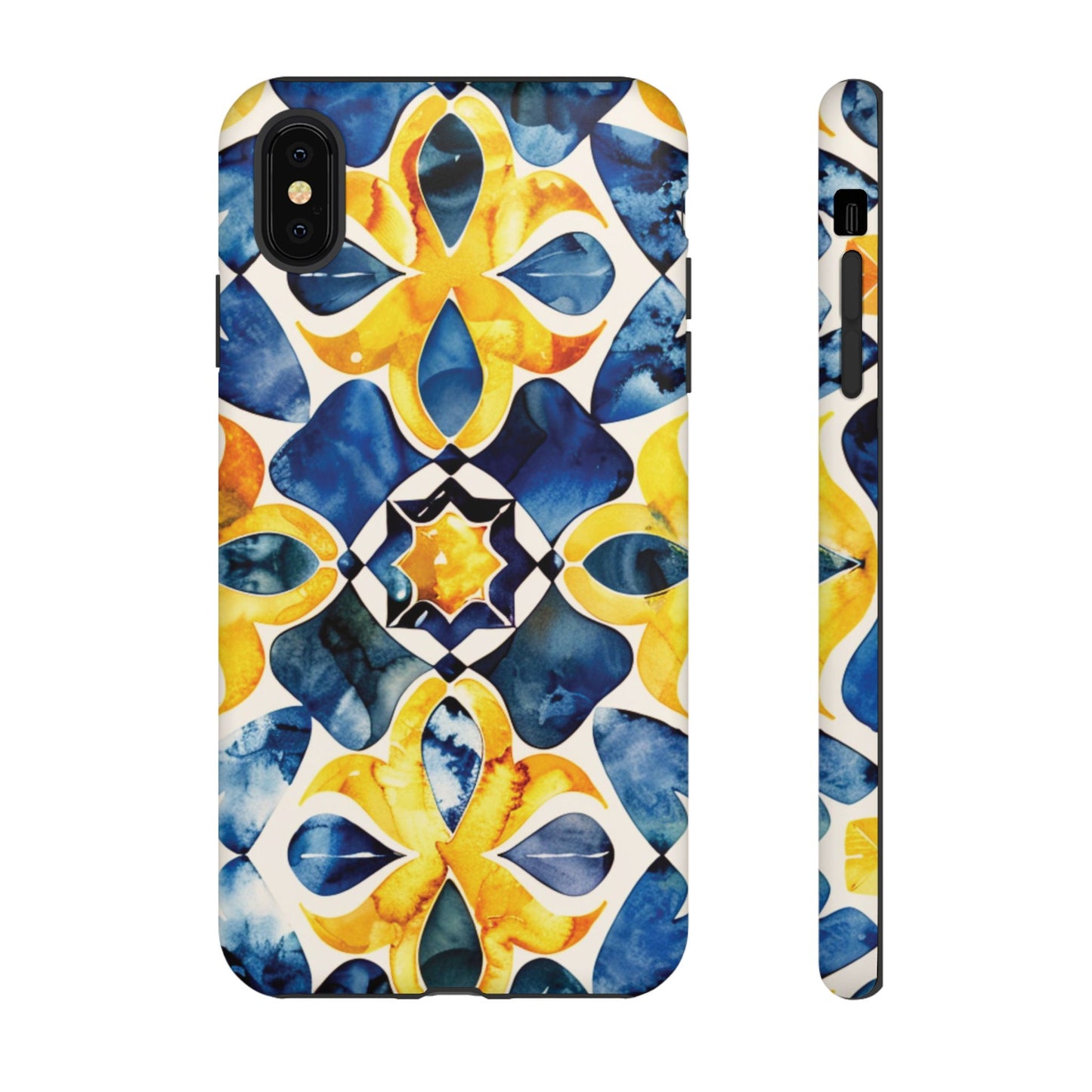 Kaleidoscope Art Phone Case - Bold Blue & Gold Geometric Design | Statement Maker Tough Case