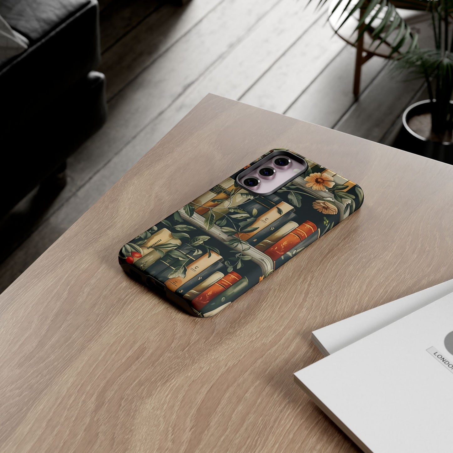 Cozy Bookshelf & Floral Tough Phone Case – Protective & Aesthetic for Book Lovers