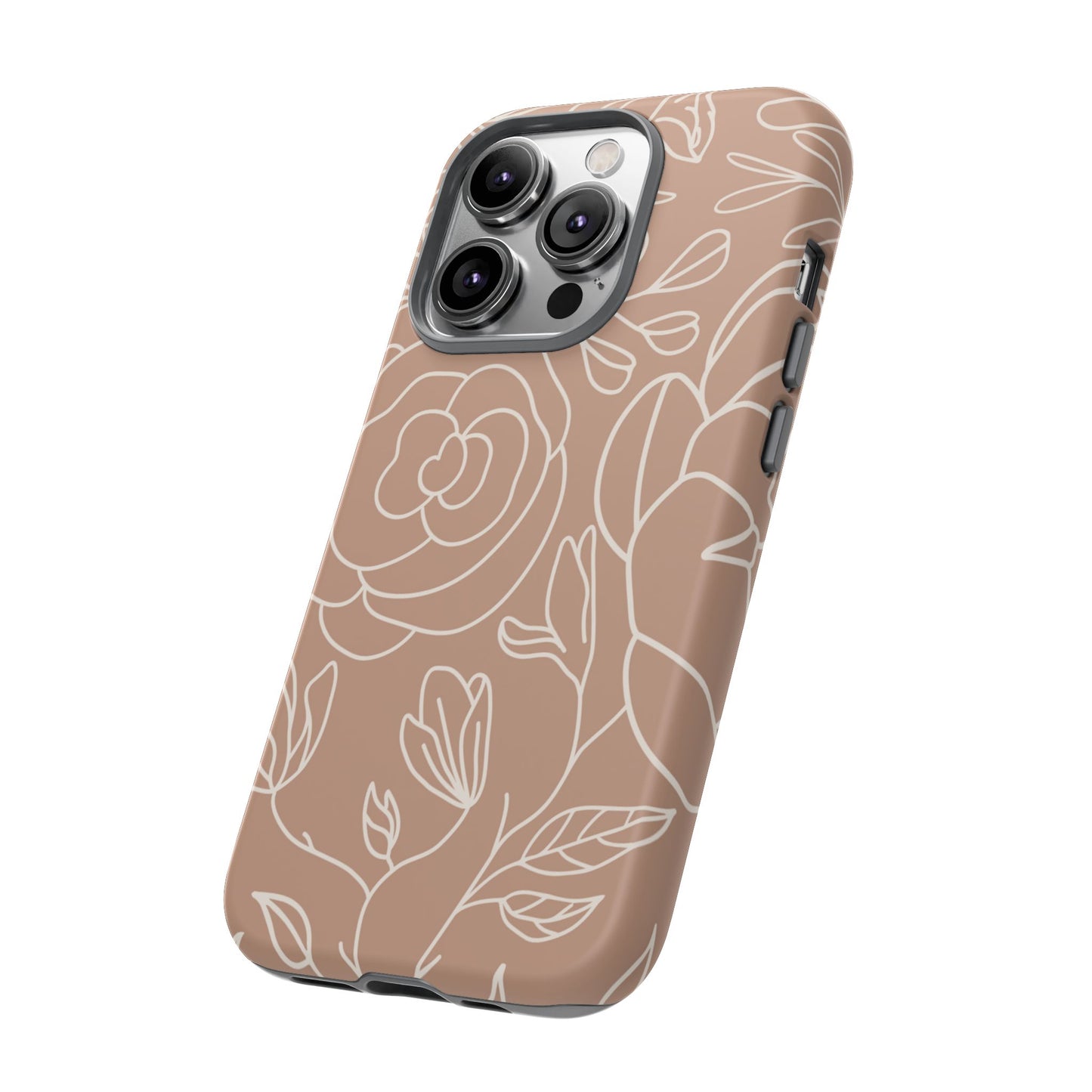 Tan & White Boho Florals - Tough Phone Case