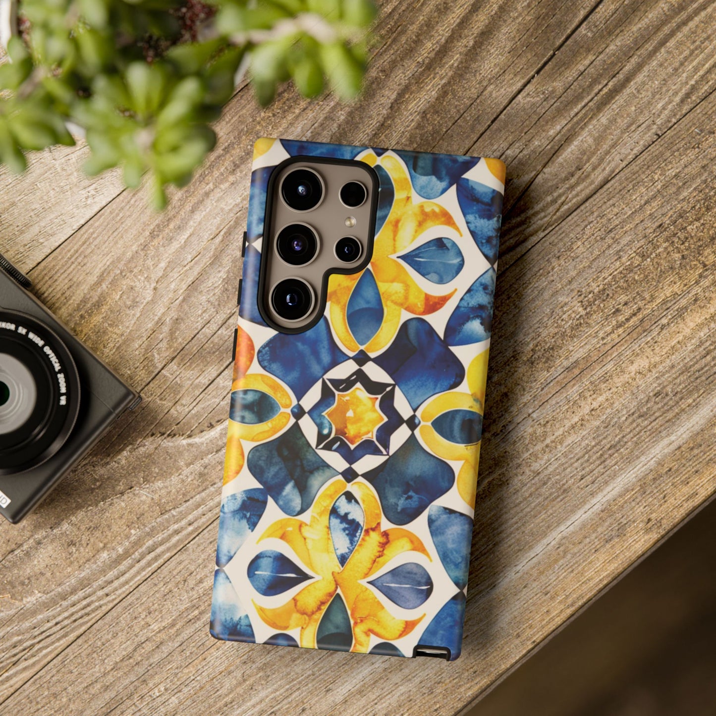 Kaleidoscope Art Phone Case - Bold Blue & Gold Geometric Design | Statement Maker Tough Case