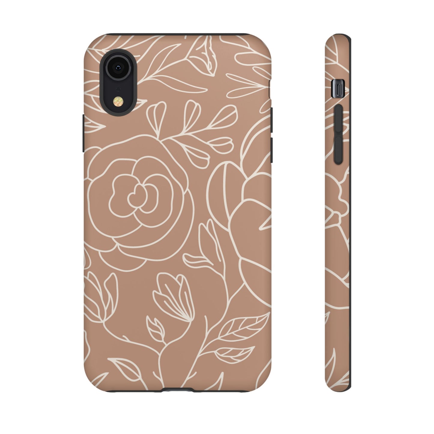 Tan & White Boho Florals - Tough Phone Case