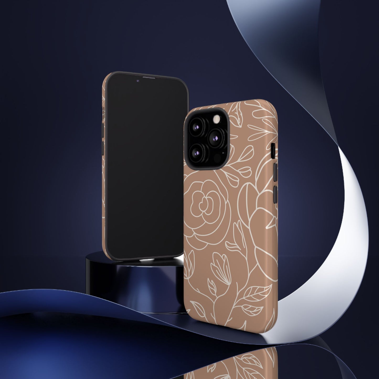 Tan & White Boho Florals - Tough Phone Case