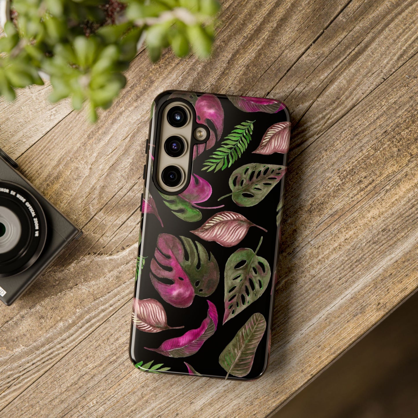 Pink & Black Tropical Leaves - Tough Case