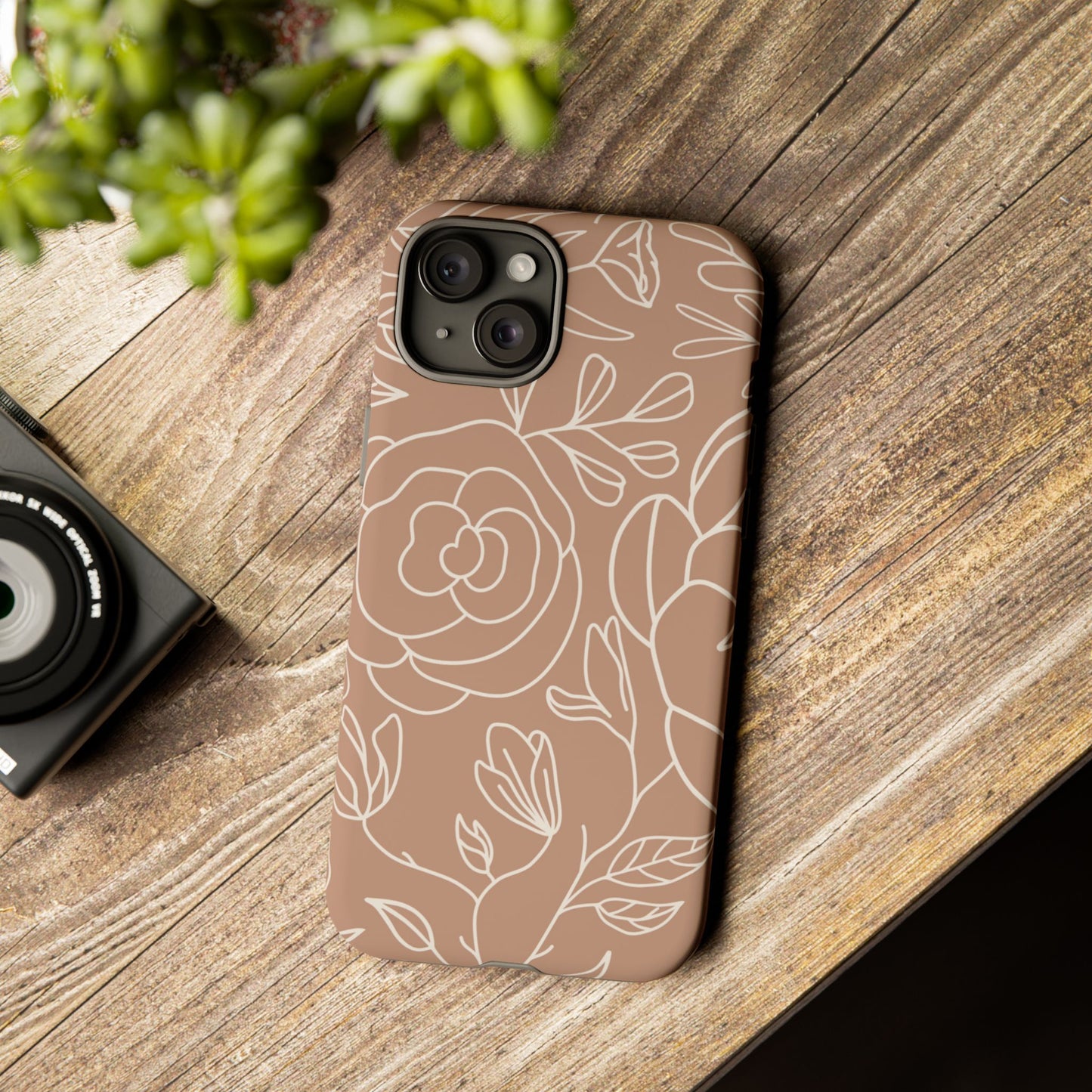 Tan & White Boho Florals - Tough Phone Case