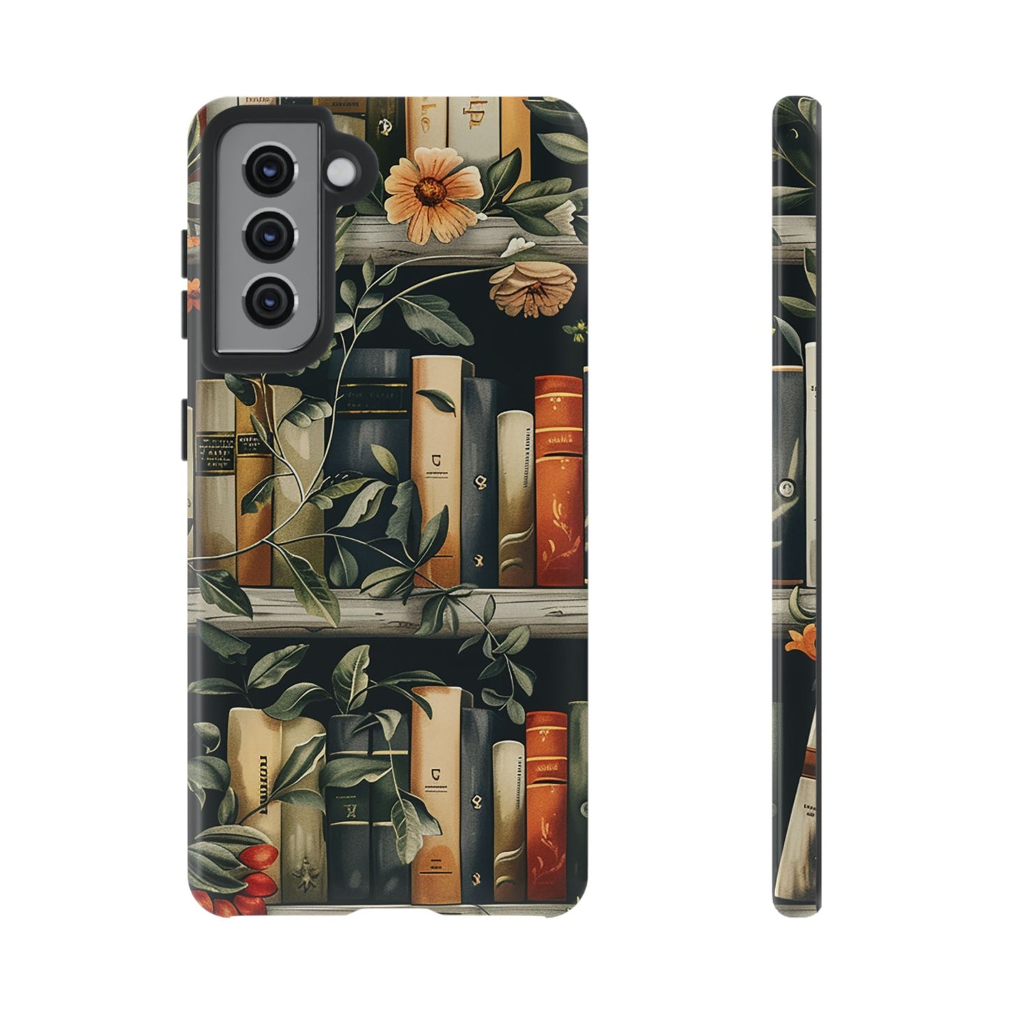 Cozy Bookshelf & Floral Tough Phone Case – Protective & Aesthetic for Book Lovers