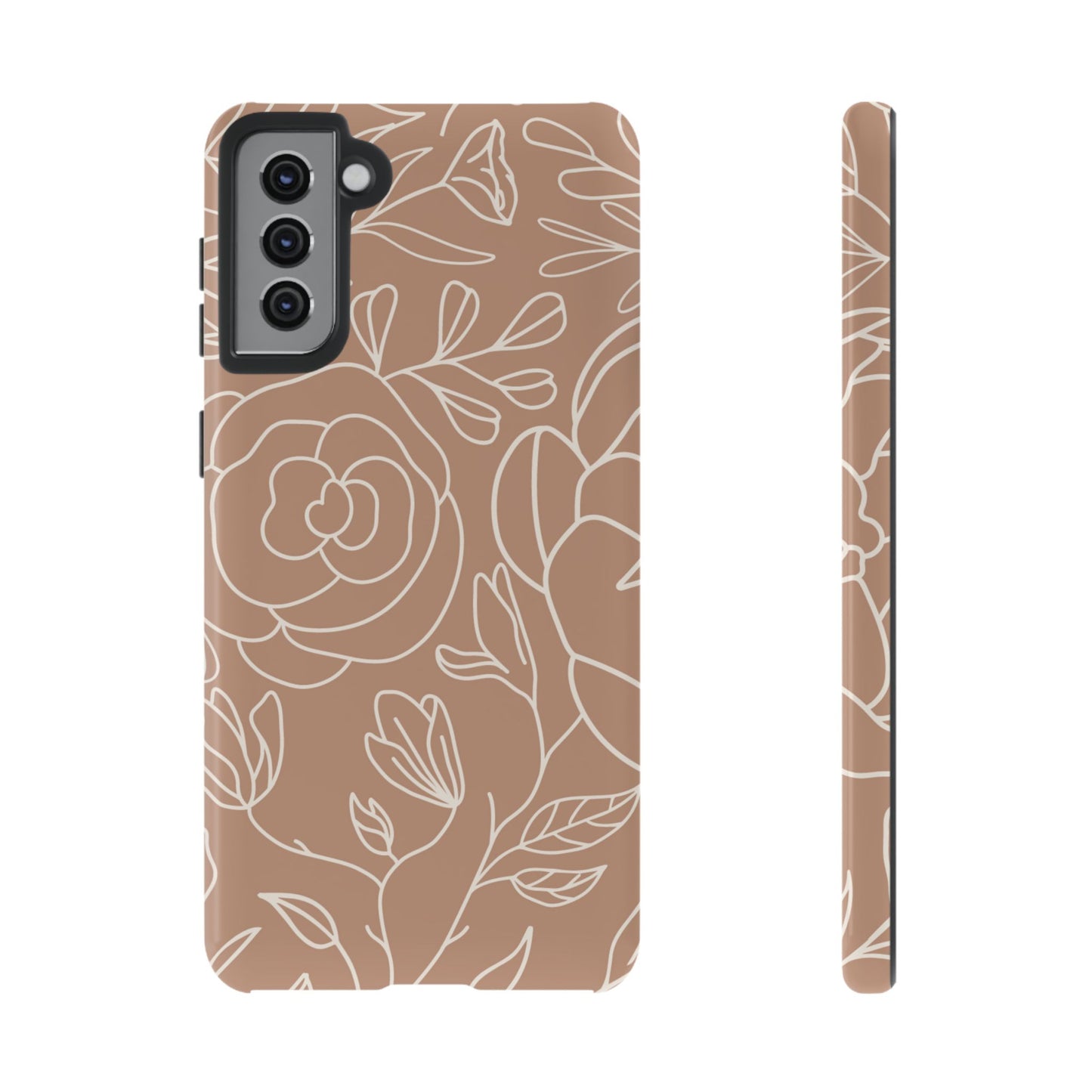 Tan & White Boho Florals - Tough Phone Case